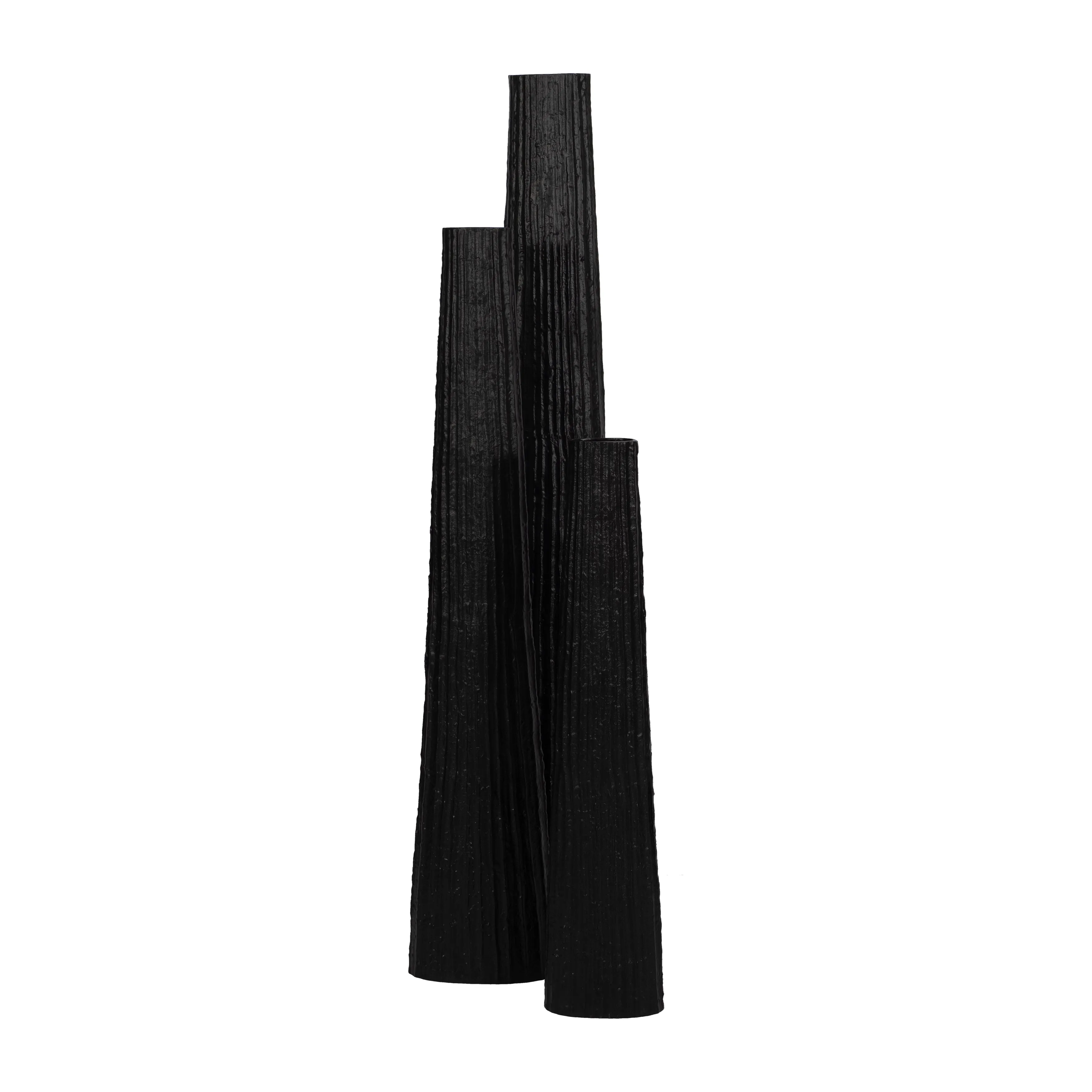 METAL, 48" RIBBED FLOOR VASE, BLACK