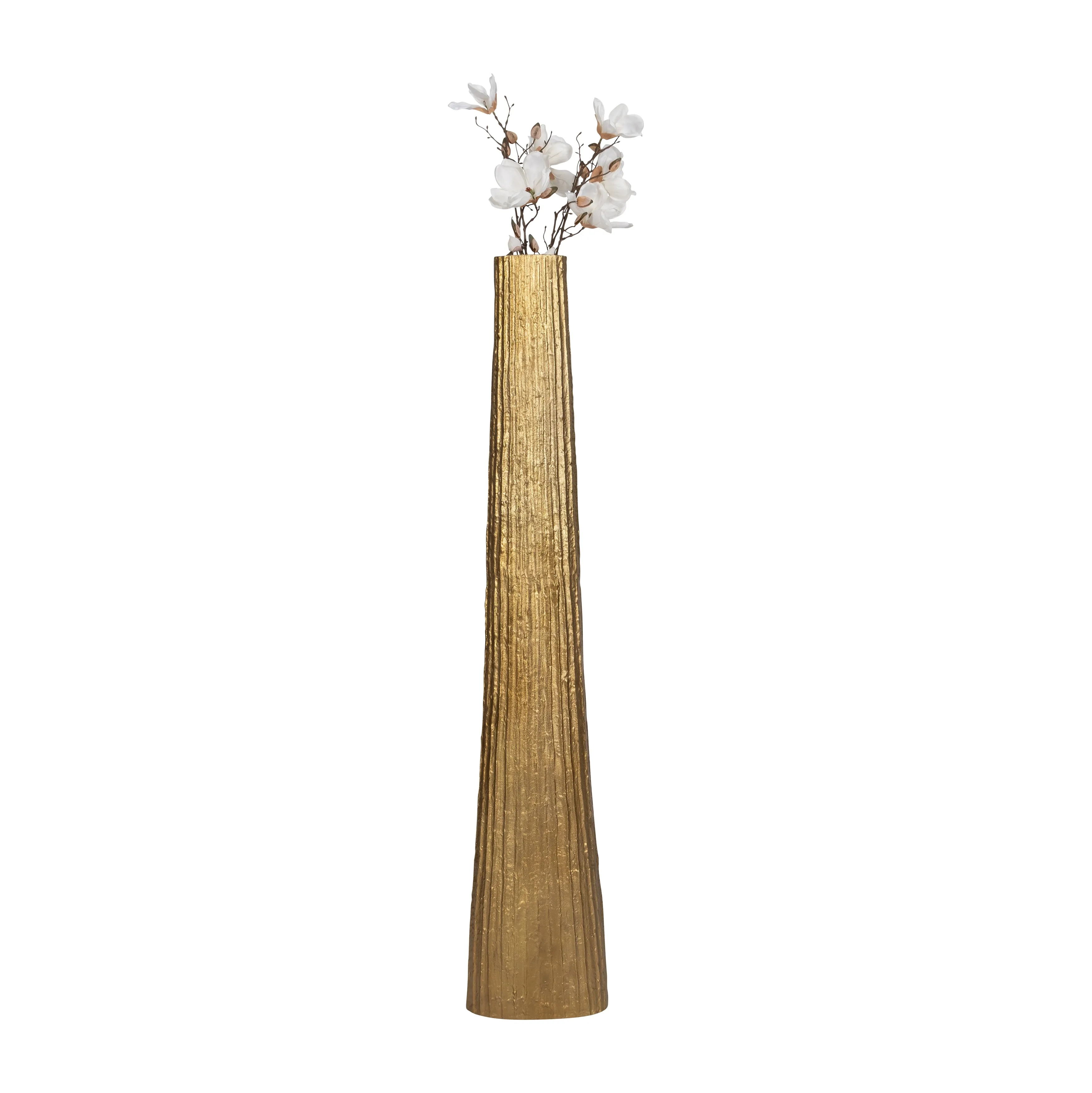 METAL, 58" RIBBED FLOOR VASE, GOLD
