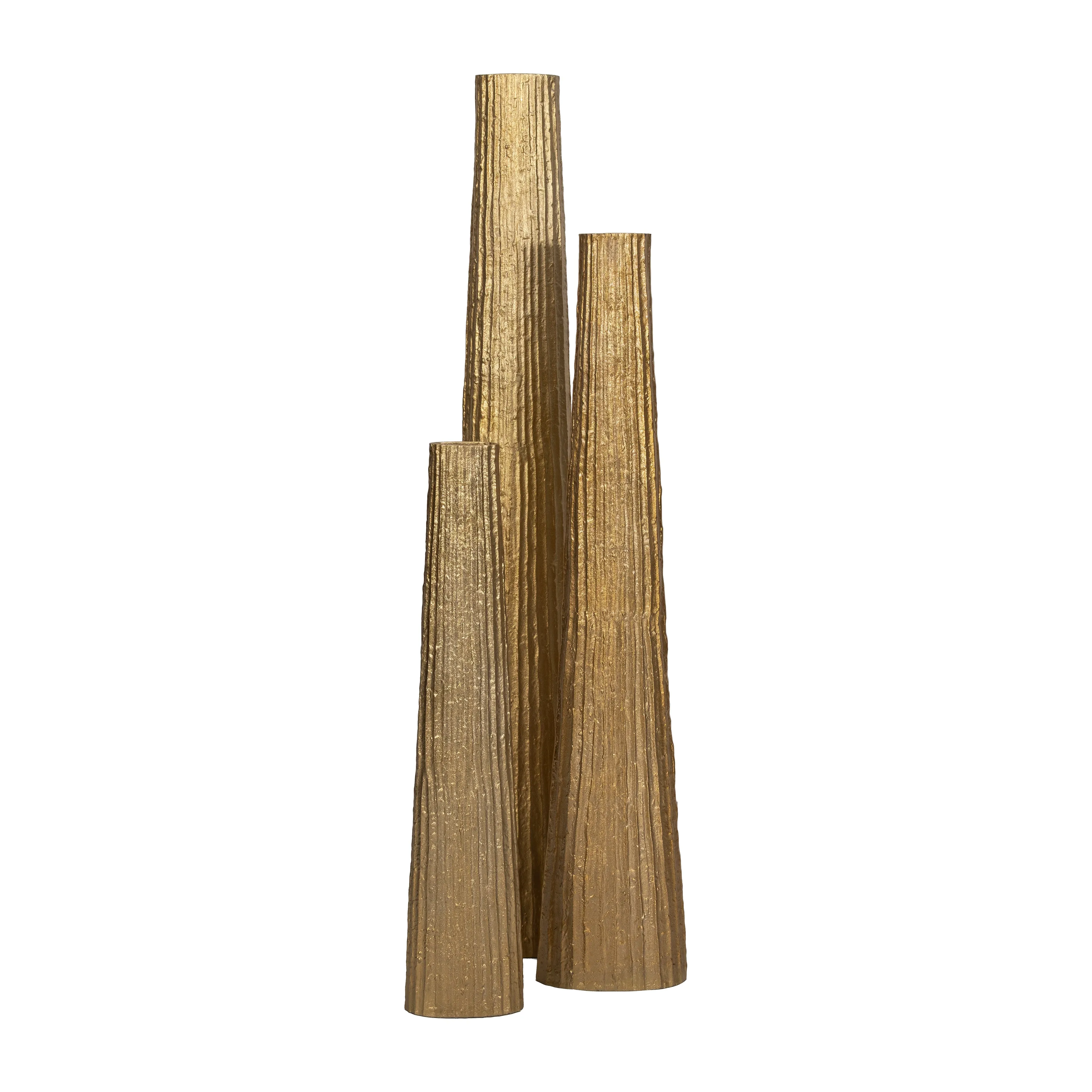 METAL, 58" RIBBED FLOOR VASE, GOLD