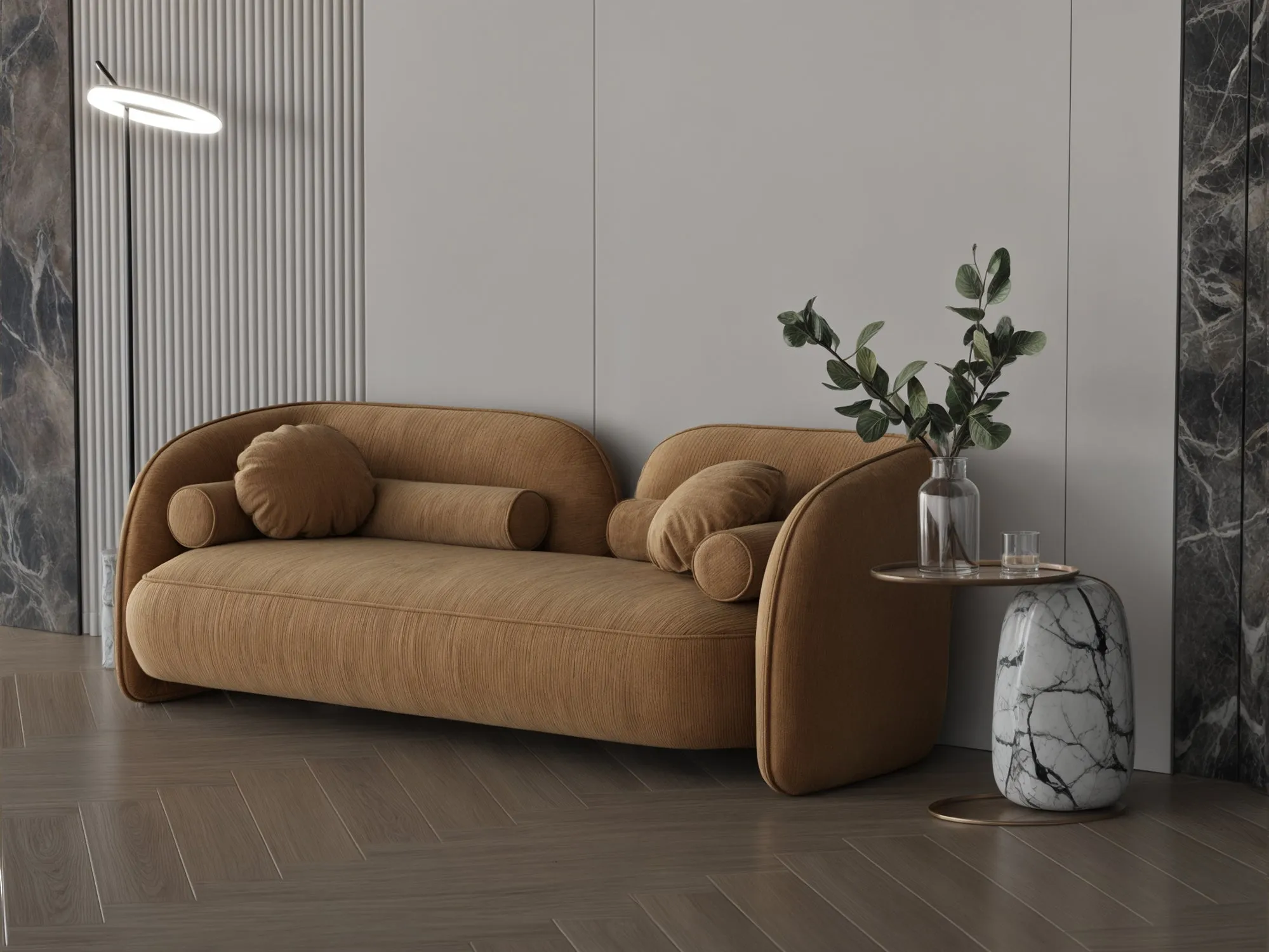 Mocha velvet sofa 220x87x42 cm