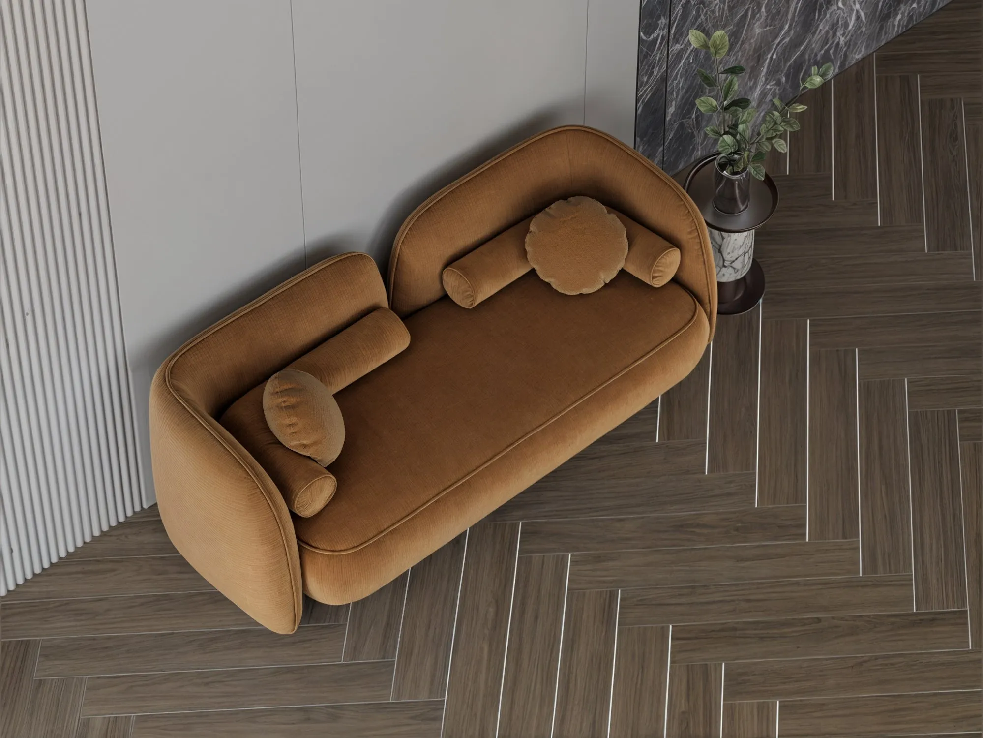 Mocha velvet sofa 220x87x42 cm