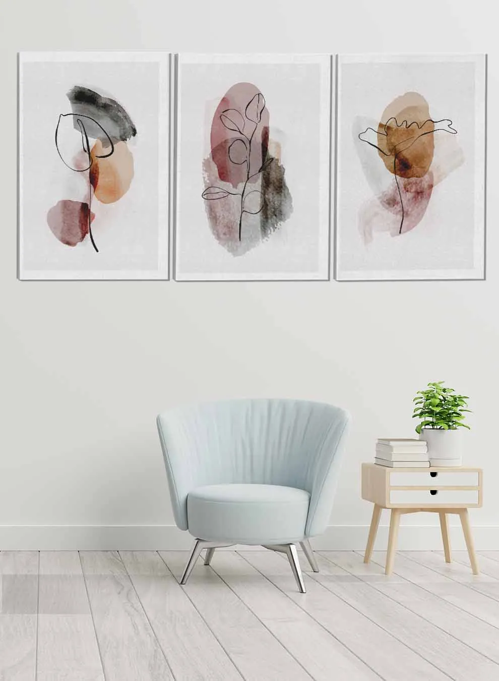 Modern Dark Watercolor Abstract Paintings(set of 3)