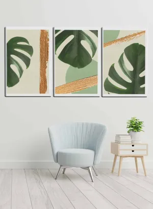 Monstera Deliciosa Leaves Paintings(set of 3)