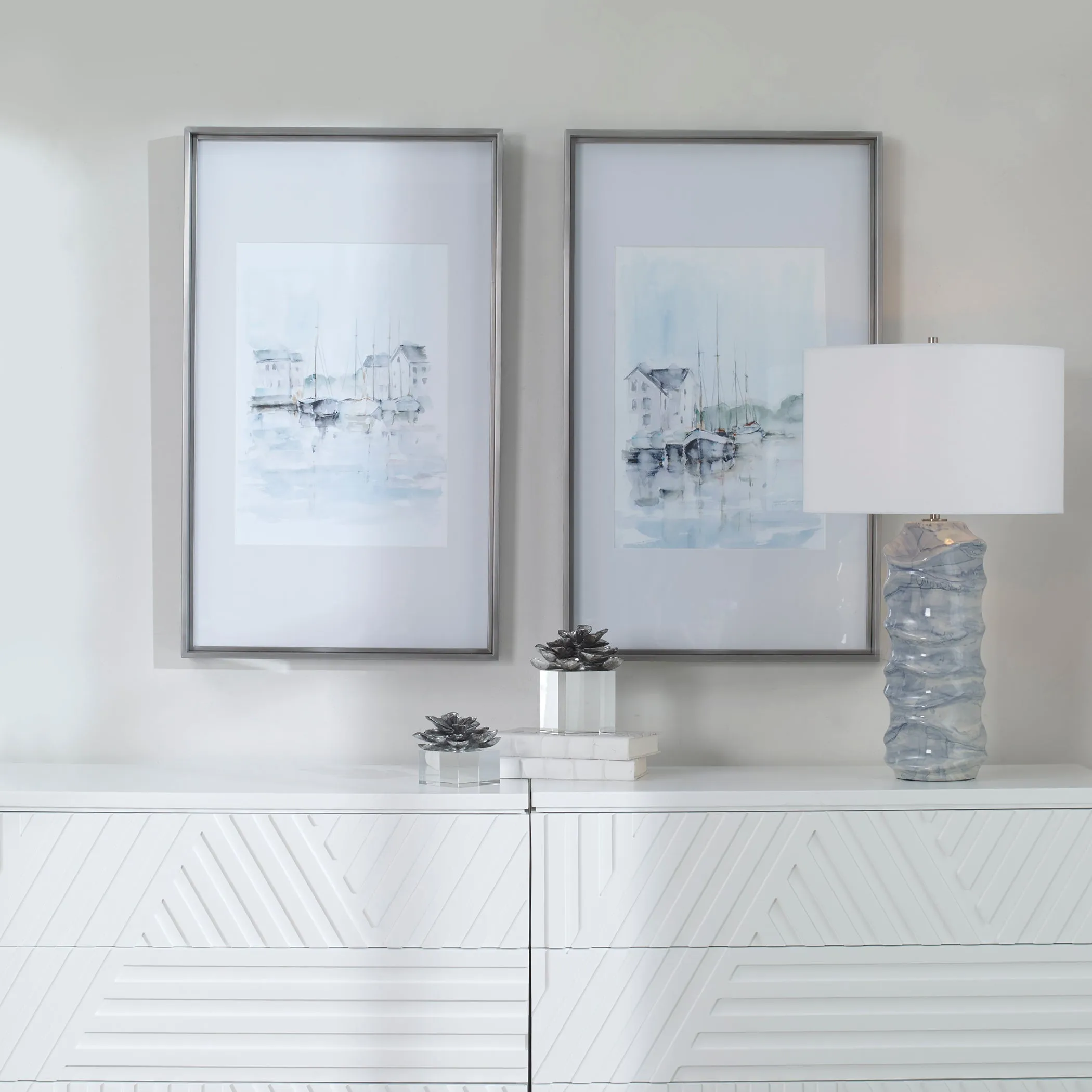 New England Port Framed Prints, S/2, 2 Cartons