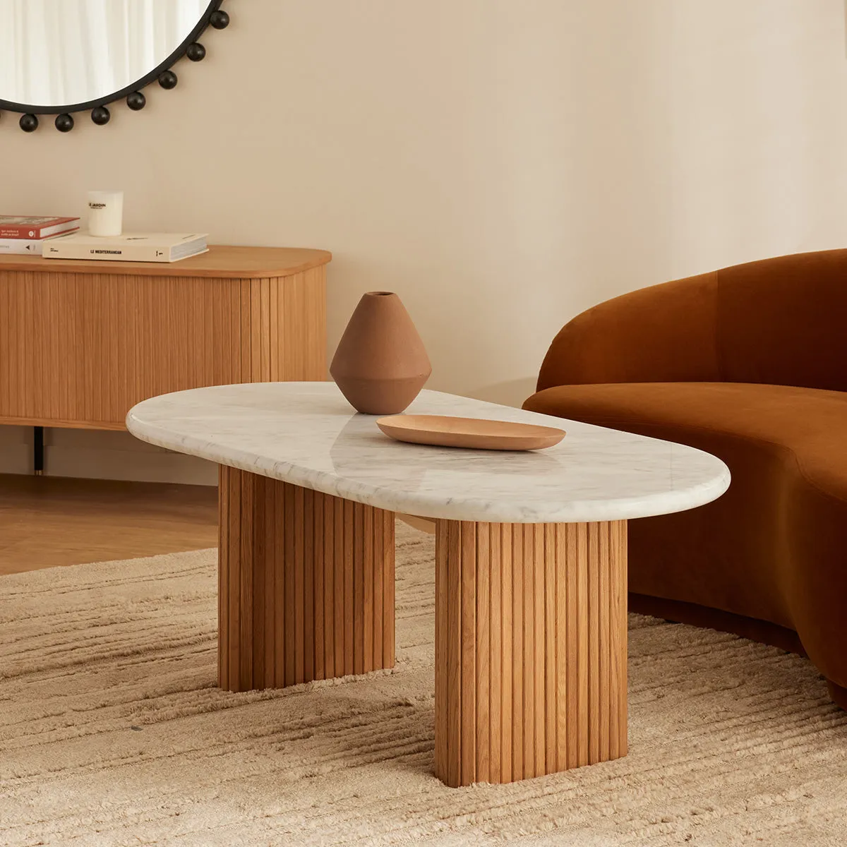 Noir Oval Coffee Table (Oak, Marble, 120cm)