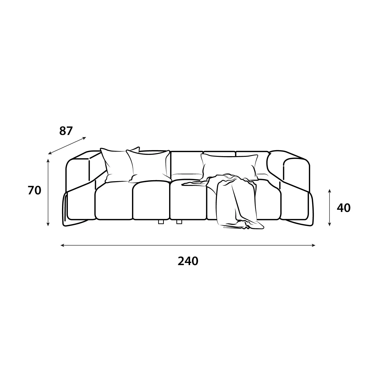 Off-White Sofa 240x87x40 cm