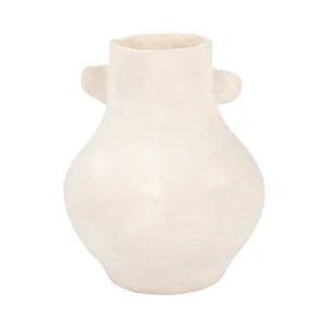 PAPER MACHE, 10" EARED VASE, IVORY