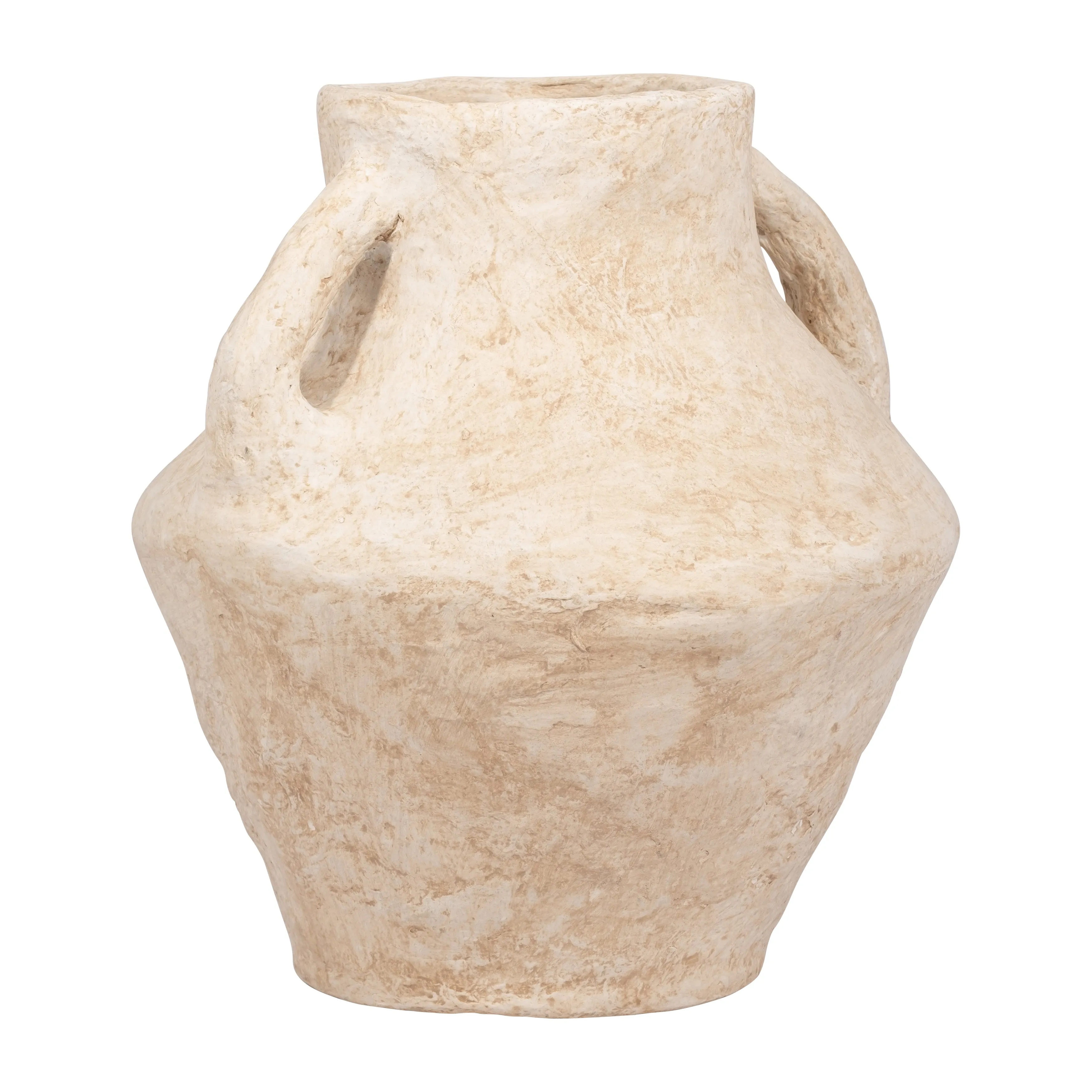 PAPER MACHE, 14" VASE WITH HANDLES, WHITE