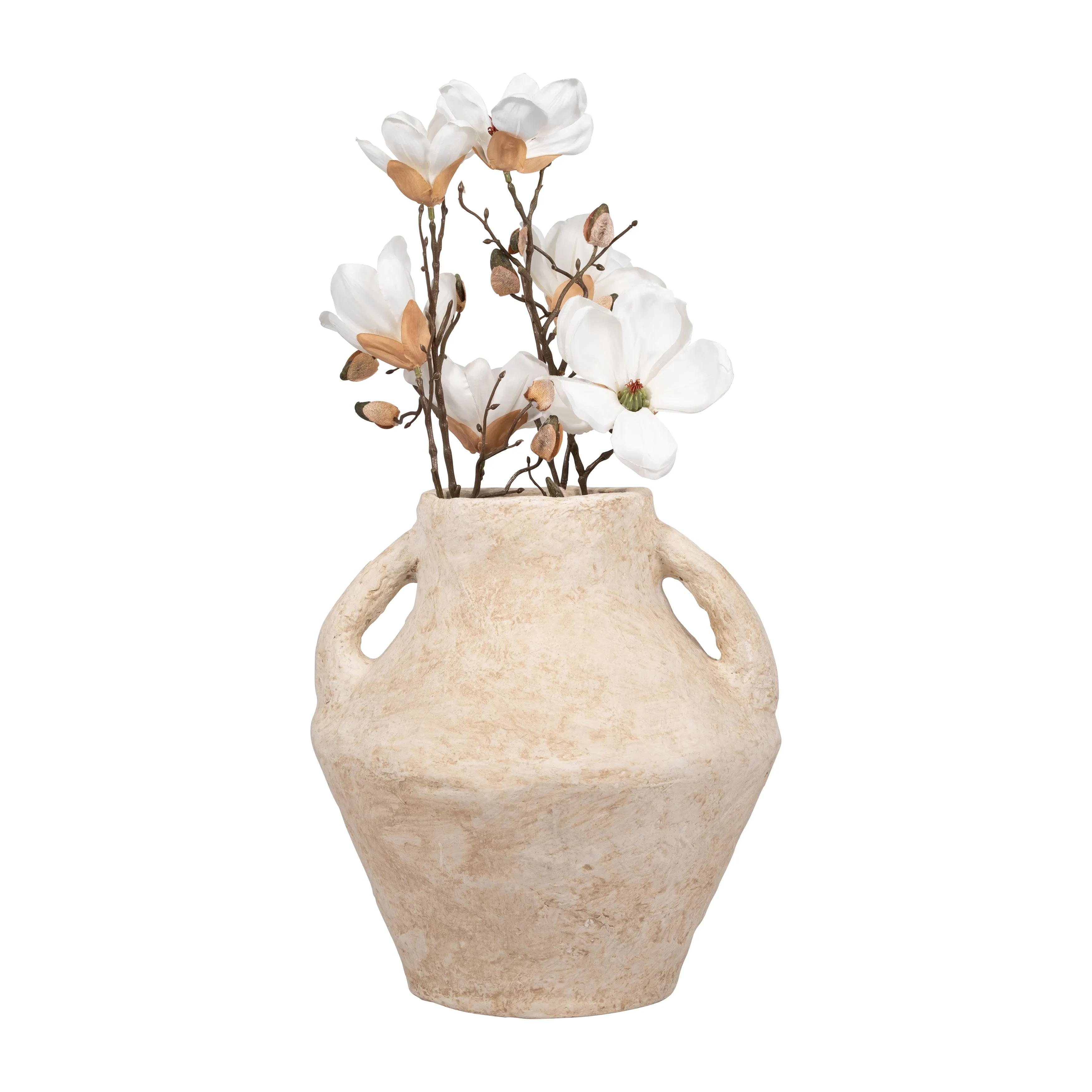 PAPER MACHE, 14" VASE WITH HANDLES, WHITE