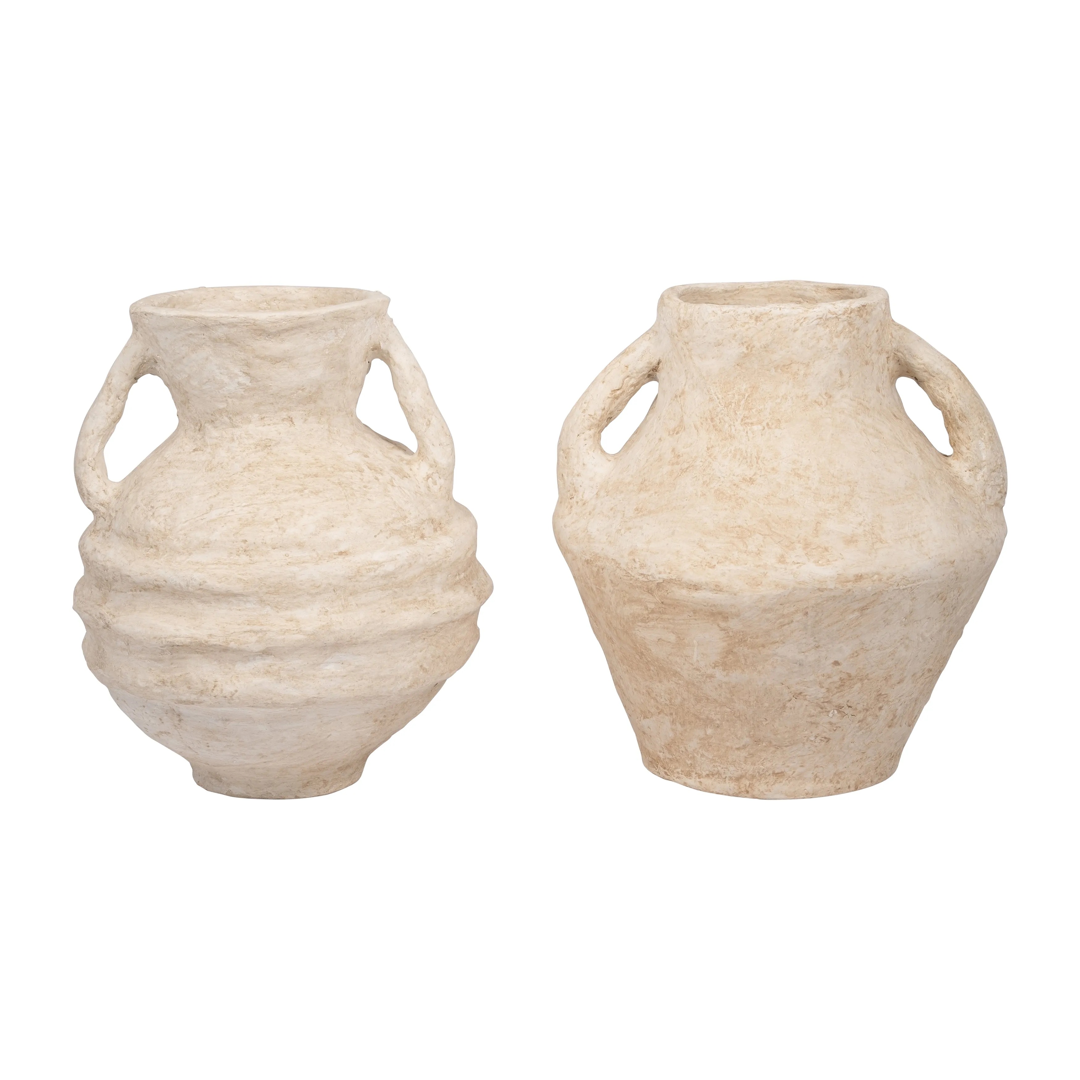 PAPER MACHE, 14" VASE WITH HANDLES, WHITE