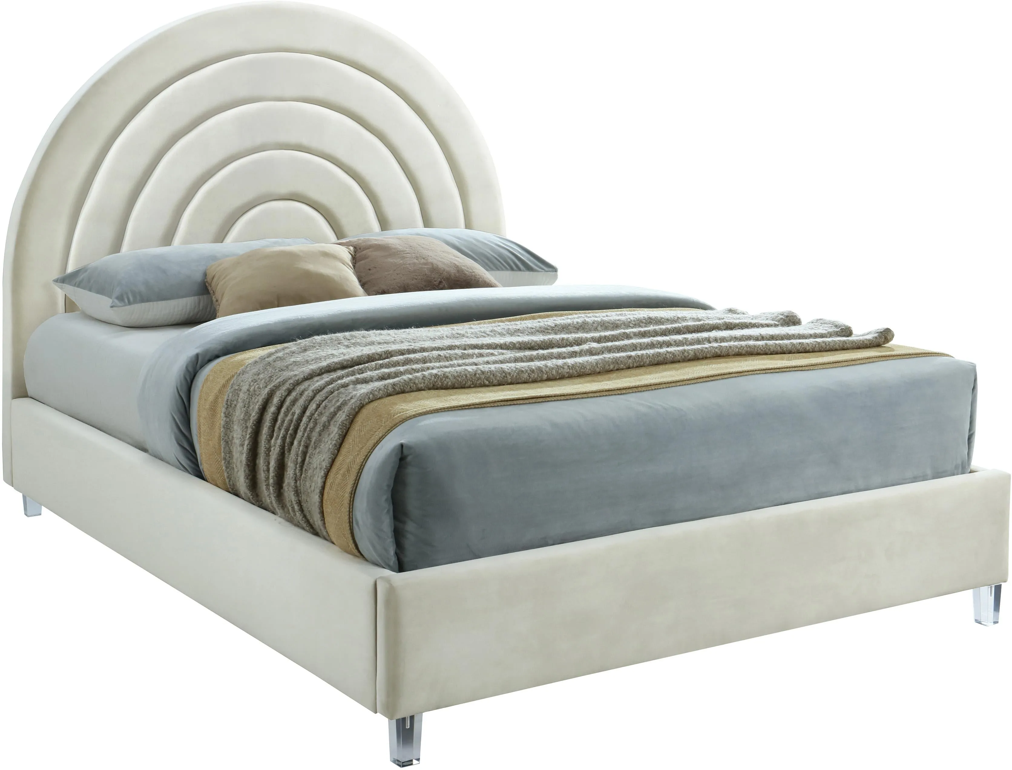 Rainbow Cream Velvet Queen Bed
