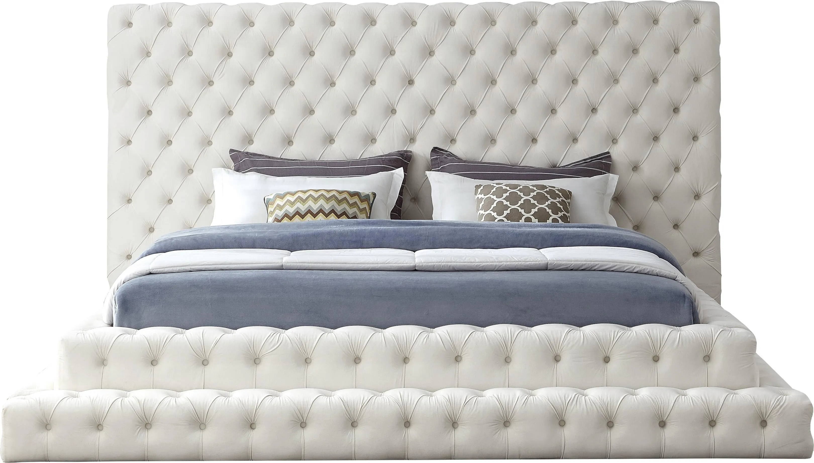 Revel Cream Velvet King Bed (3 Boxes)