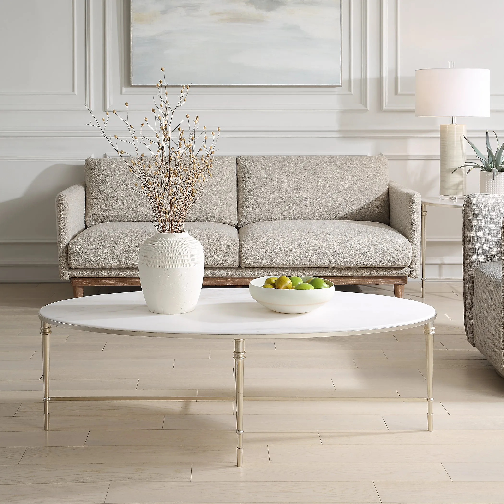 ROSHN 140 W x 43 H x 71 D Oval Coffee Table - Natural Marble Top