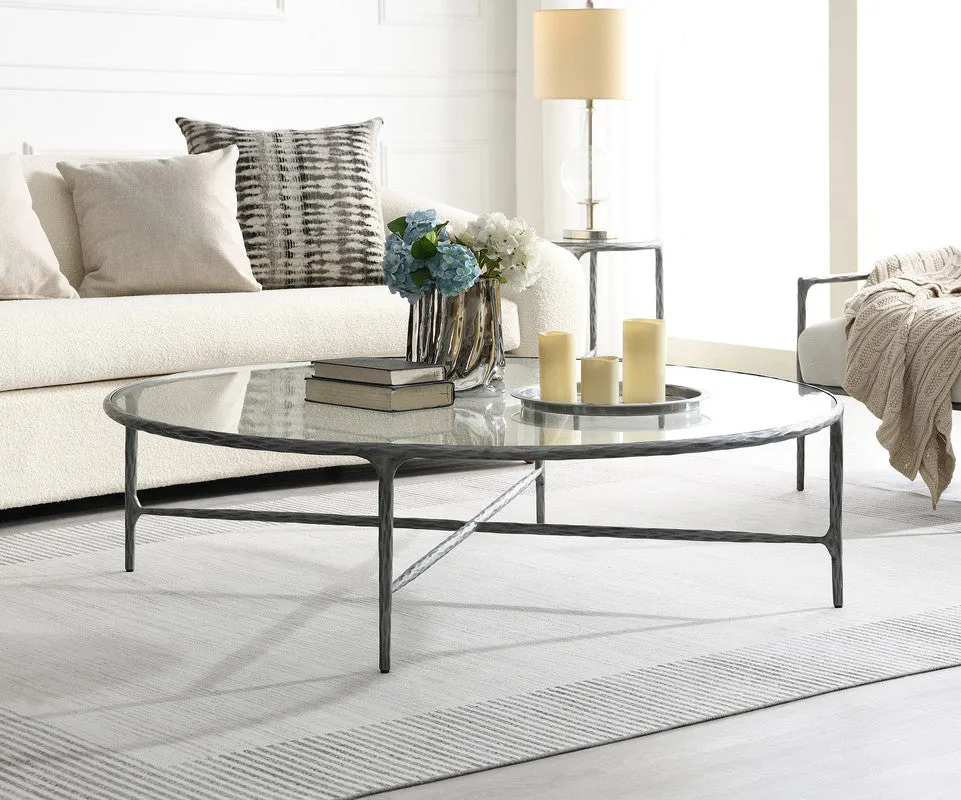 Round Black Coffee Table with Glass Top