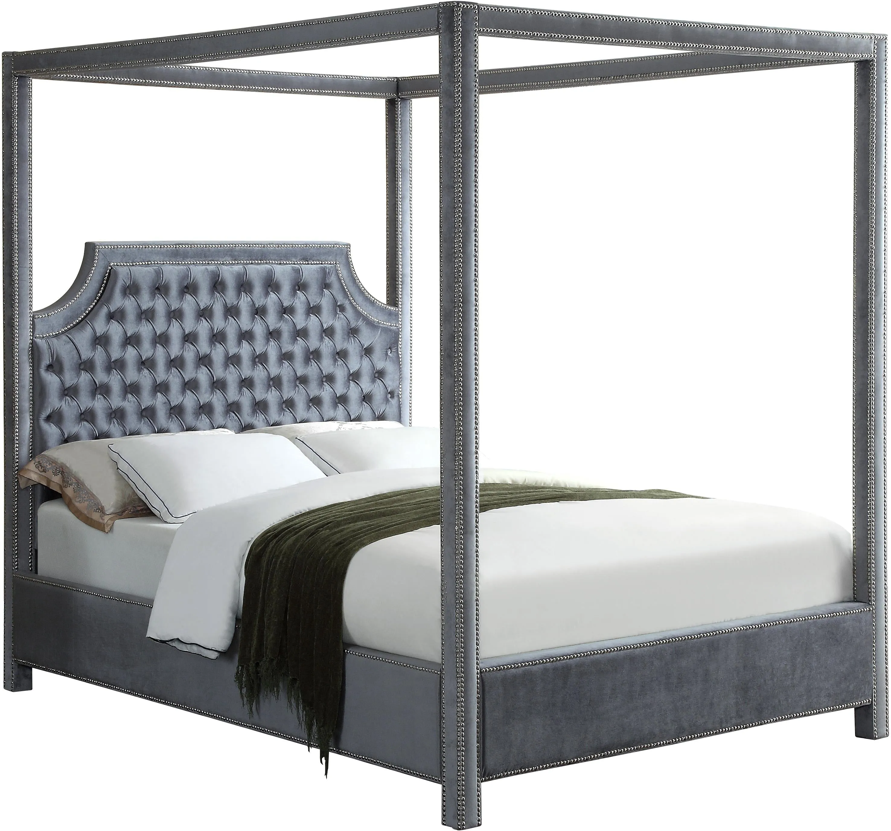 Rowan Grey Velvet Queen Bed (3 Boxes)