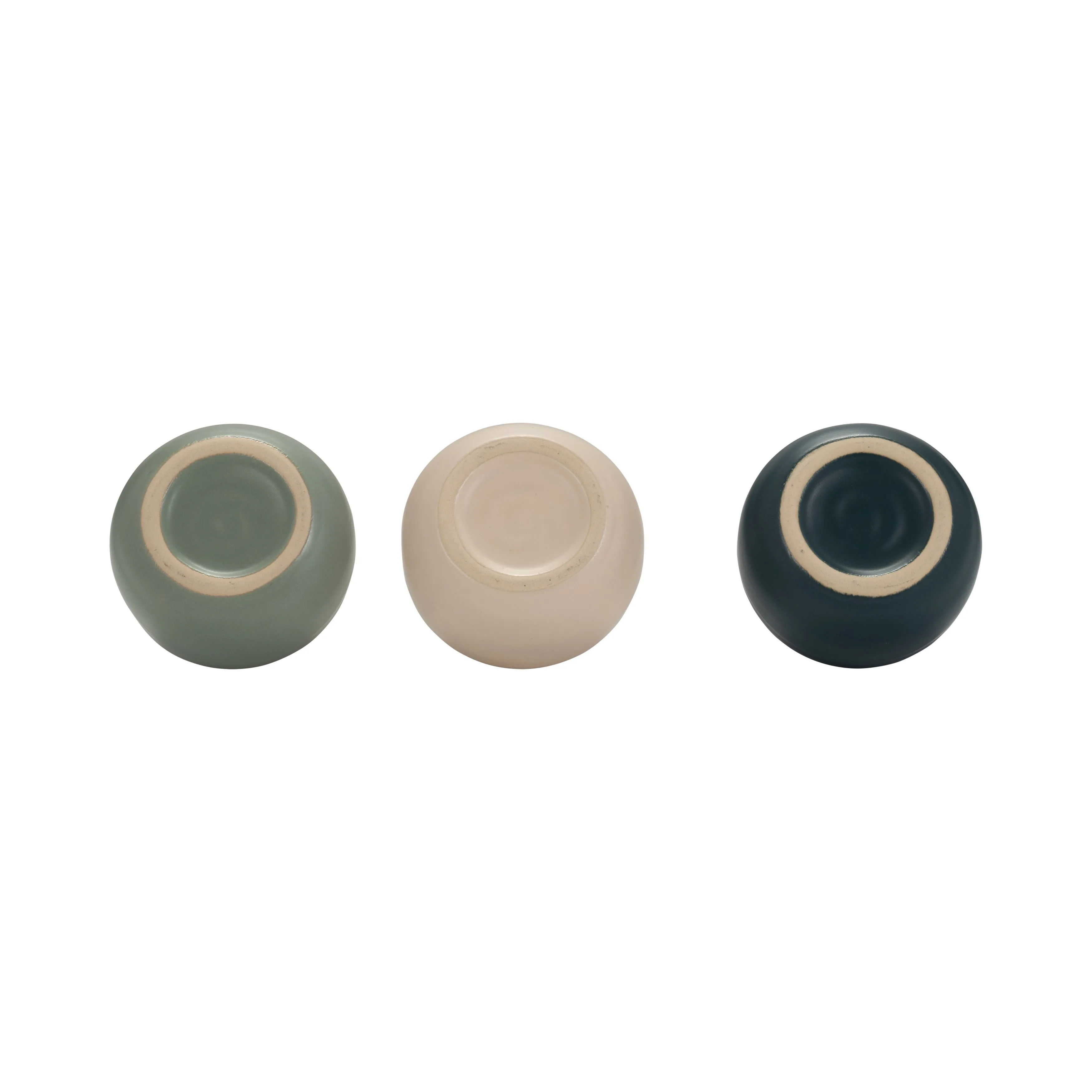 S/3 MATTE BUD VASES, DEEP TEAL/DRK SAGE/CREAM