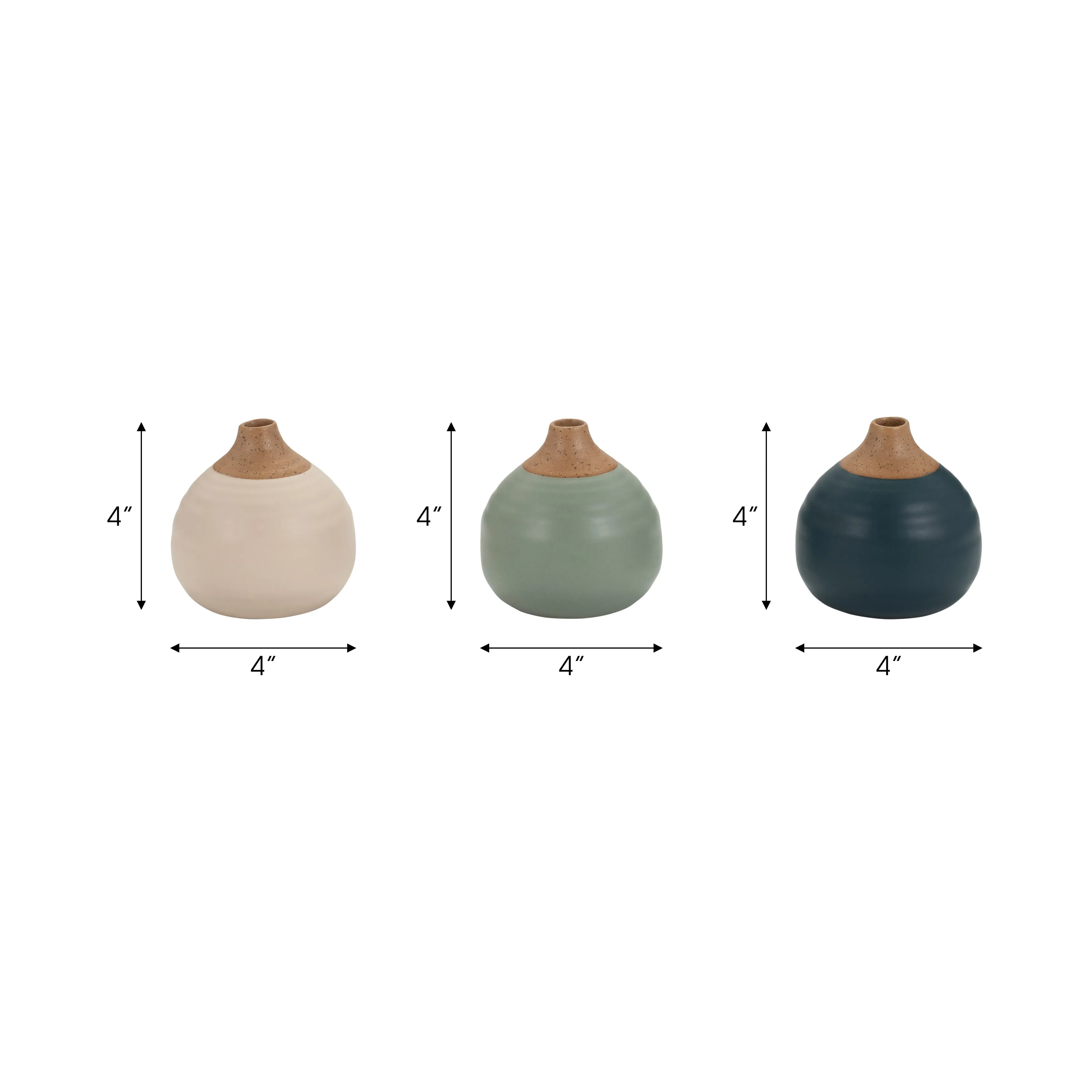 S/3 MATTE BUD VASES, DEEP TEAL/DRK SAGE/CREAM