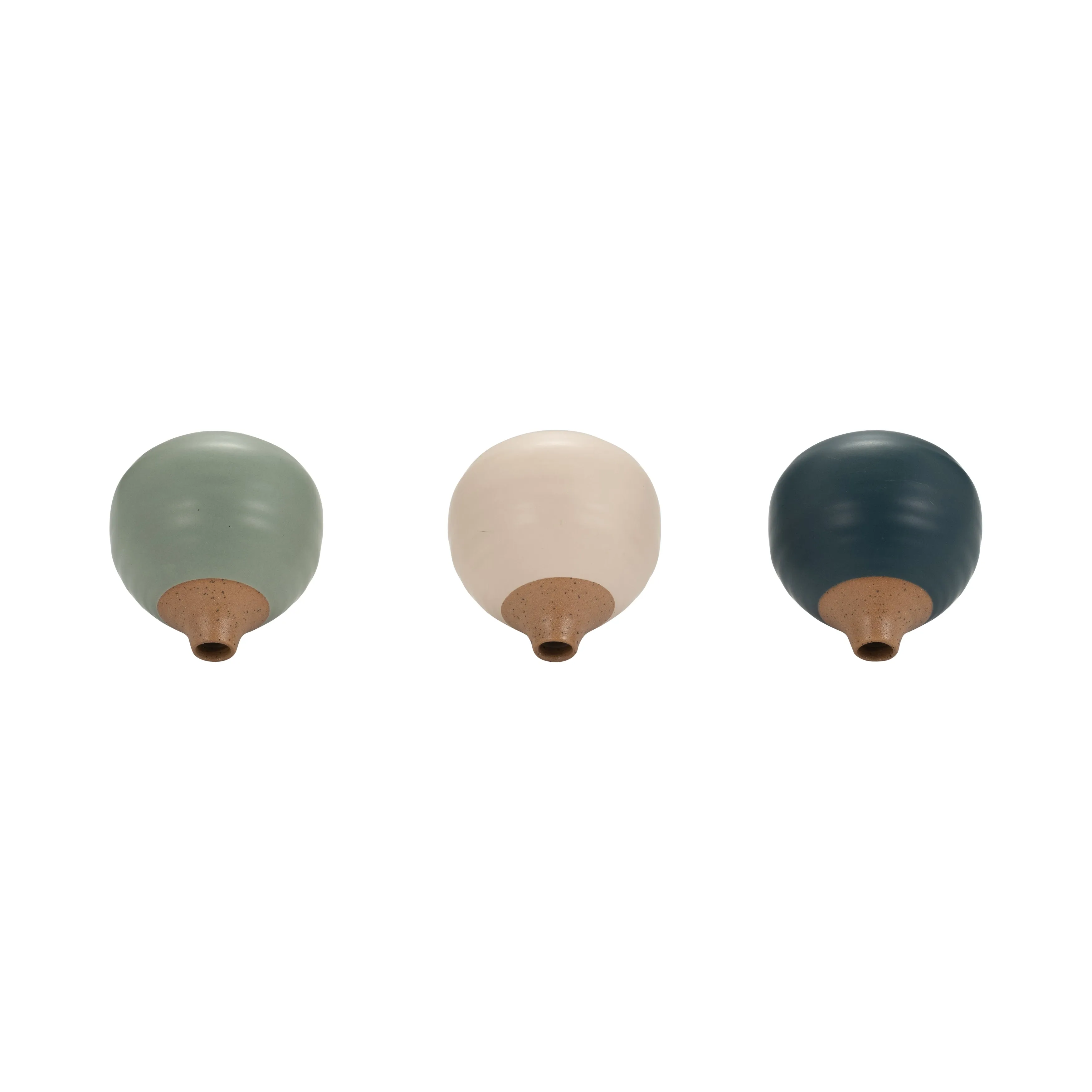 S/3 MATTE BUD VASES, DEEP TEAL/DRK SAGE/CREAM