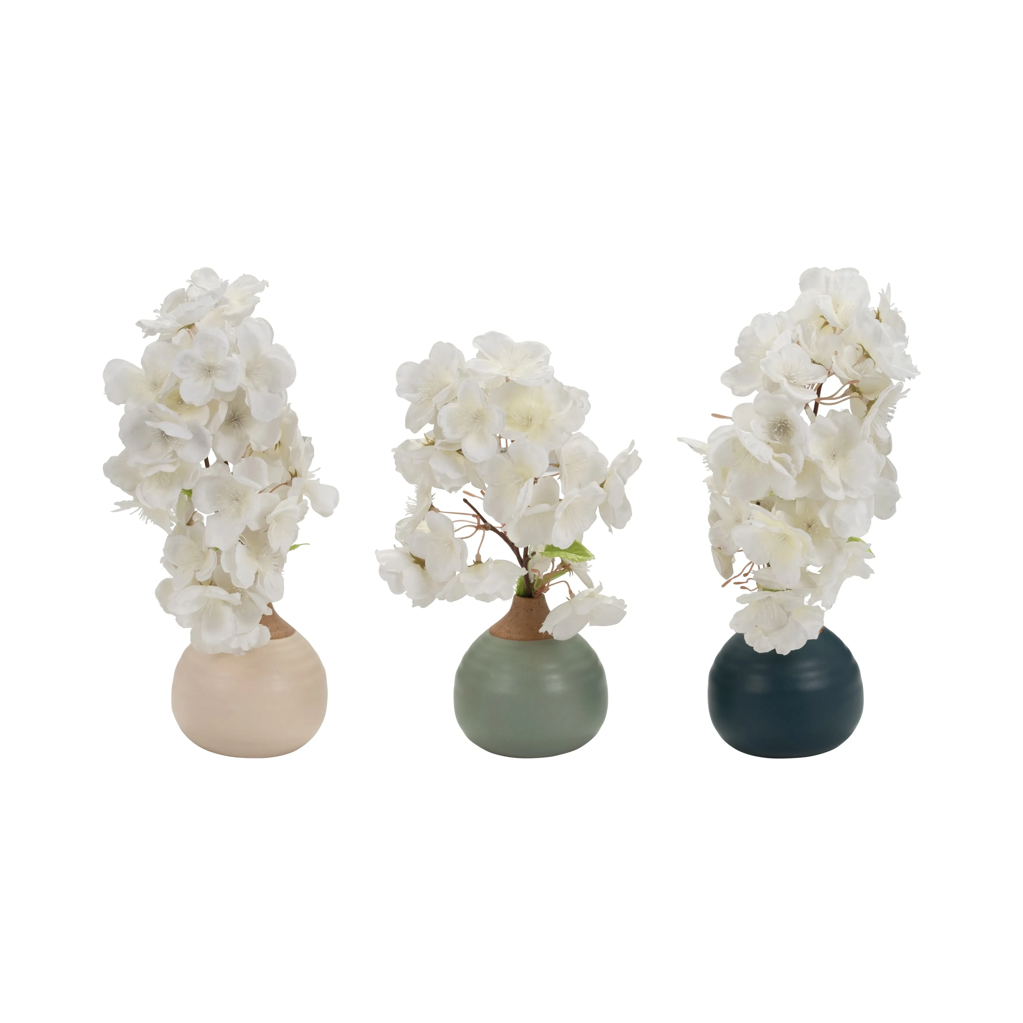 S/3 MATTE BUD VASES, DEEP TEAL/DRK SAGE/CREAM