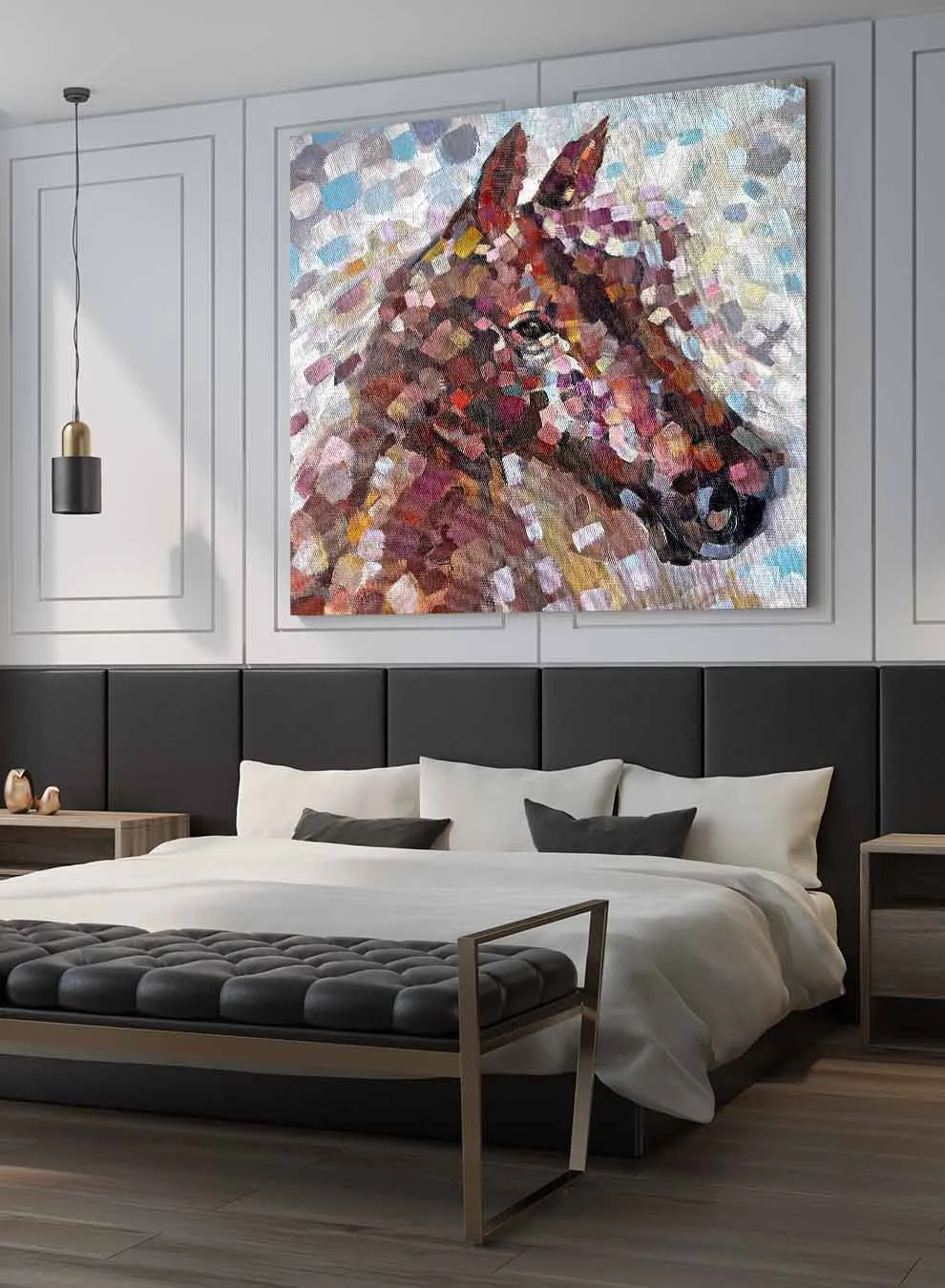 Square Canvas Wall Art Stretched Over Wooden Frame with Black Floating Frame and A Strike Of Colour Painting