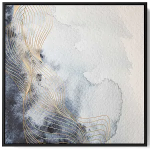 Square Canvas Wall Art Stretched Over Wooden Frame with Black Floating Frame and Abstract Painting