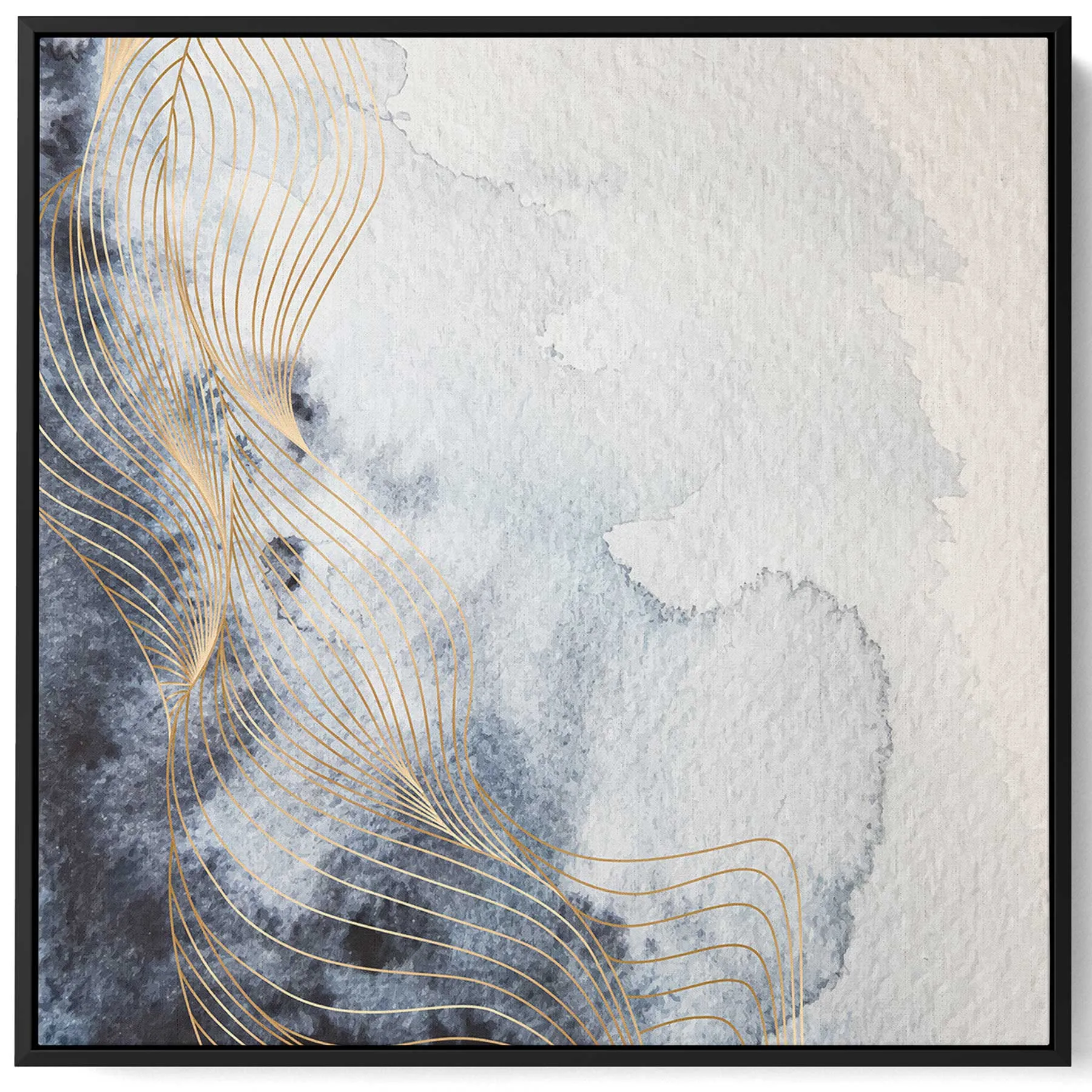 Square Canvas Wall Art Stretched Over Wooden Frame with Black Floating Frame and Abstract Painting