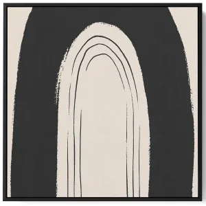 Square Canvas Wall Art Stretched Over Wooden Frame with Black Floating Frame and Black Rainbow Painting
