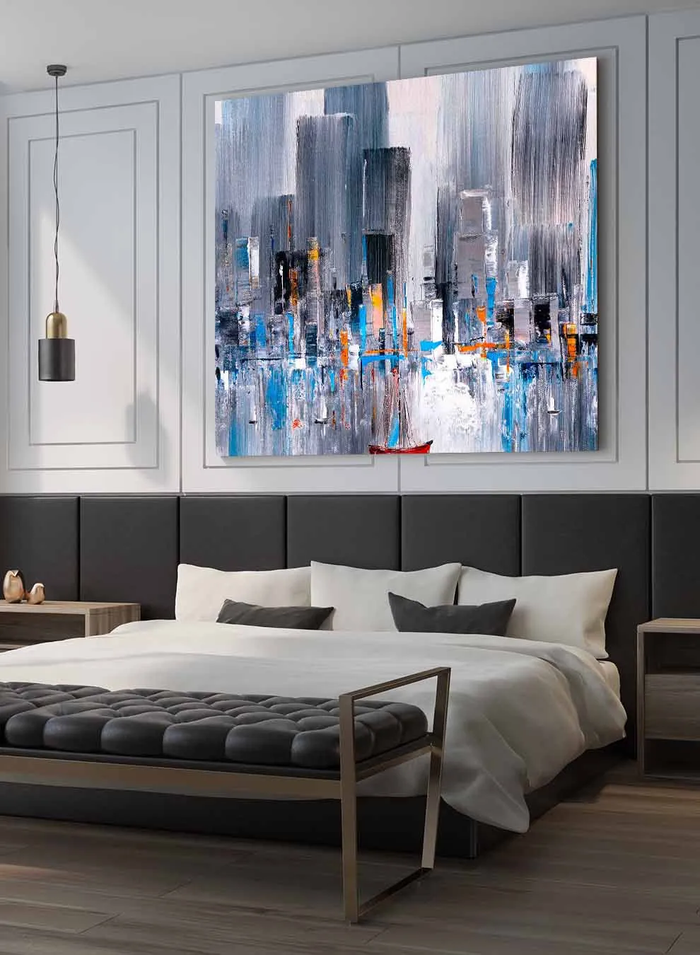 Square Canvas Wall Art Stretched Over Wooden Frame with Black Floating Frame and Colourful Oil Painting