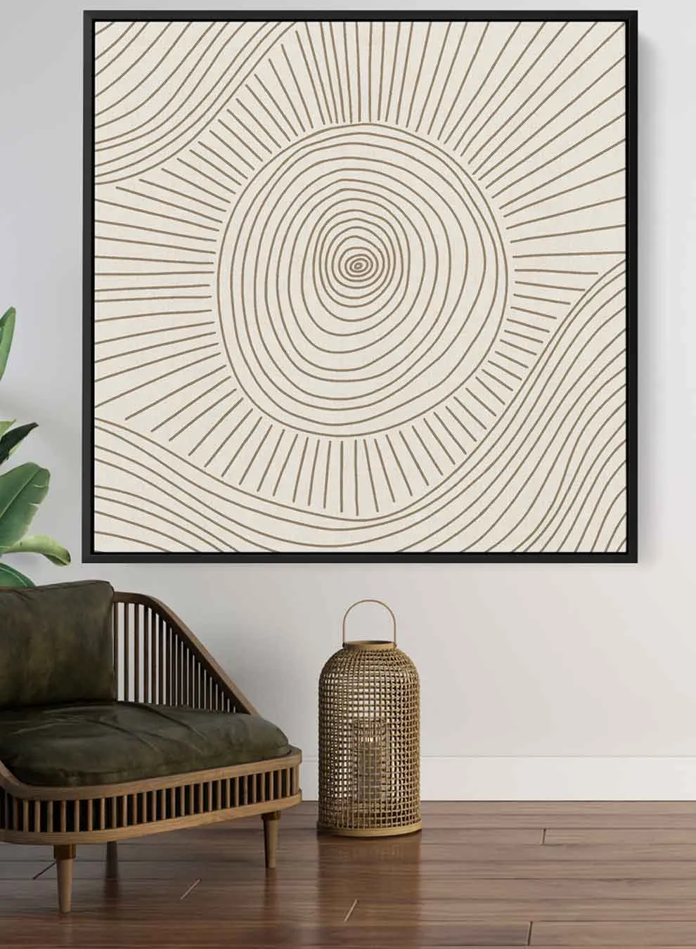 Square Canvas Wall Art Stretched Over Wooden Frame with Black Floating Frame and Esoteric Eye Abstract Painting