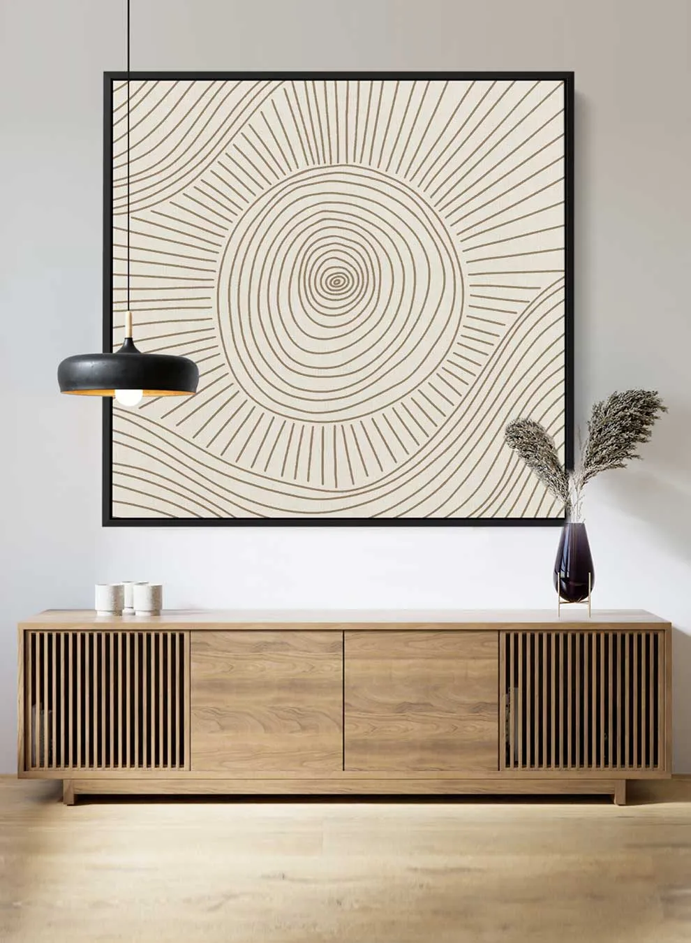 Square Canvas Wall Art Stretched Over Wooden Frame with Black Floating Frame and Esoteric Eye Abstract Painting