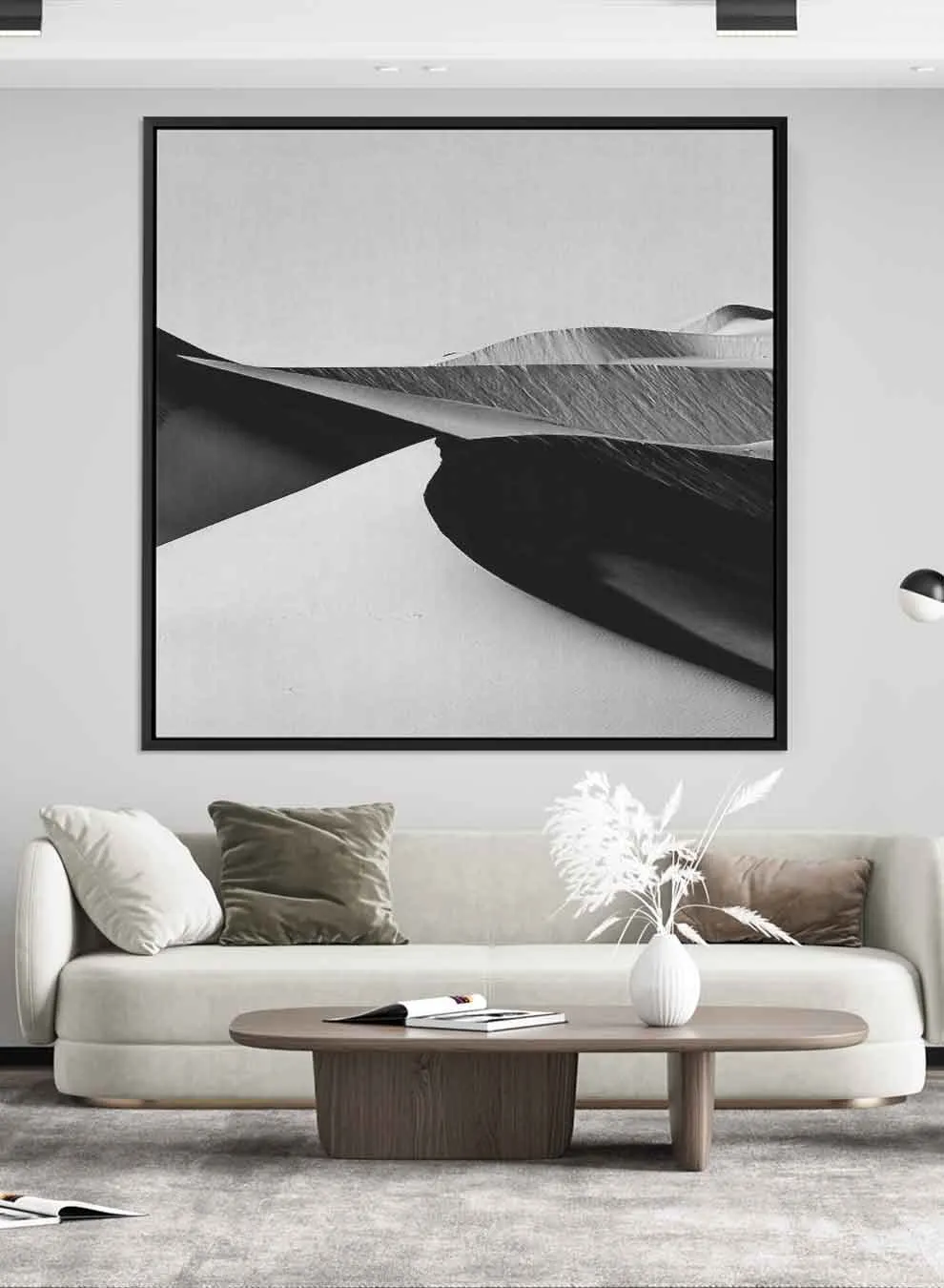 Square Canvas Wall Art Stretched Over Wooden Frame with Black Floating Frame and Flower Art Painting