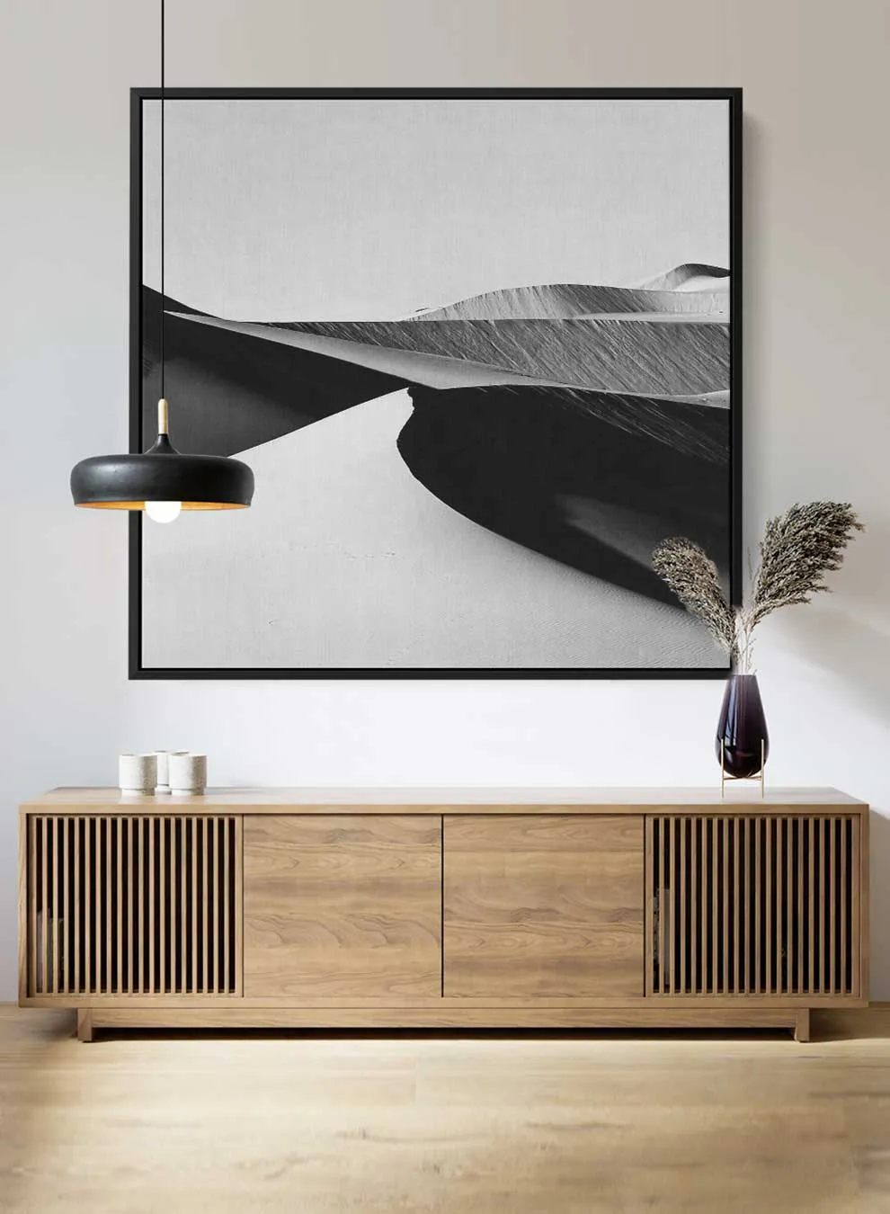 Square Canvas Wall Art Stretched Over Wooden Frame with Black Floating Frame and Flower Art Painting