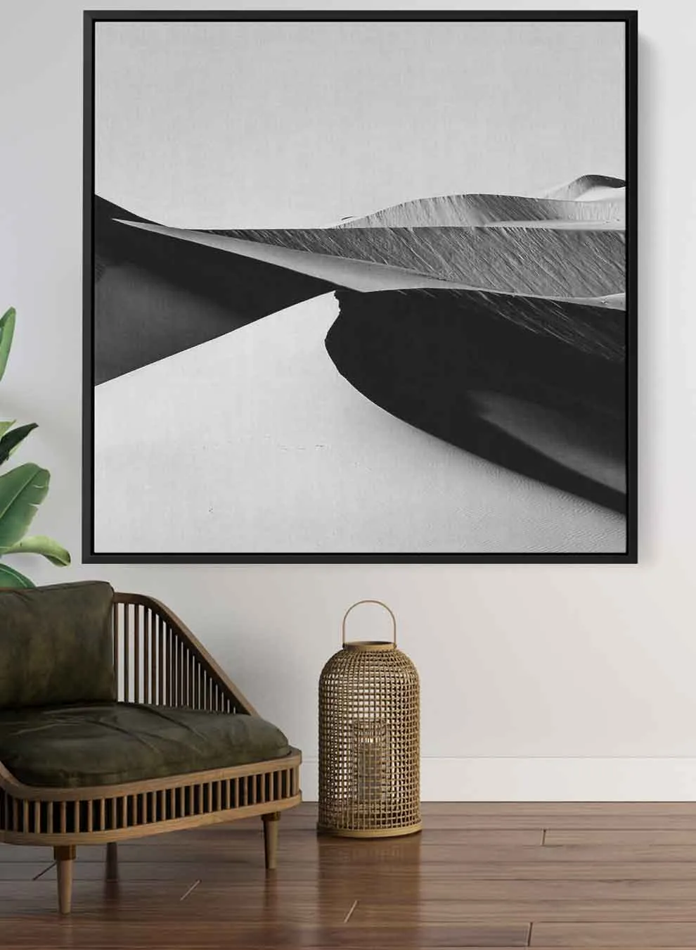Square Canvas Wall Art Stretched Over Wooden Frame with Black Floating Frame and Flower Art Painting