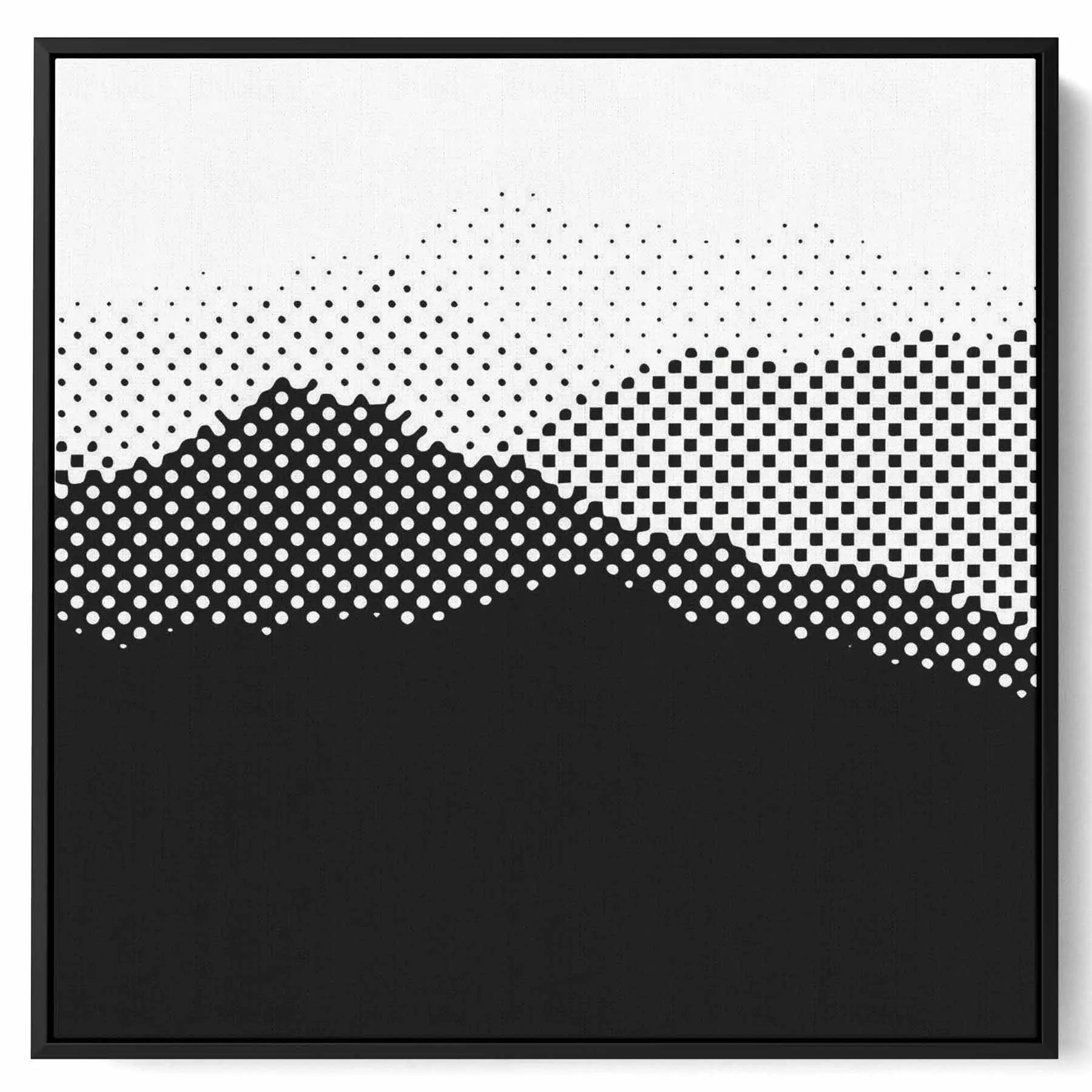 Square Canvas Wall Art Stretched Over Wooden Frame with Black Floating Frame and High Mountains Painting