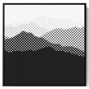 Square Canvas Wall Art Stretched Over Wooden Frame with Black Floating Frame and High Mountains Painting