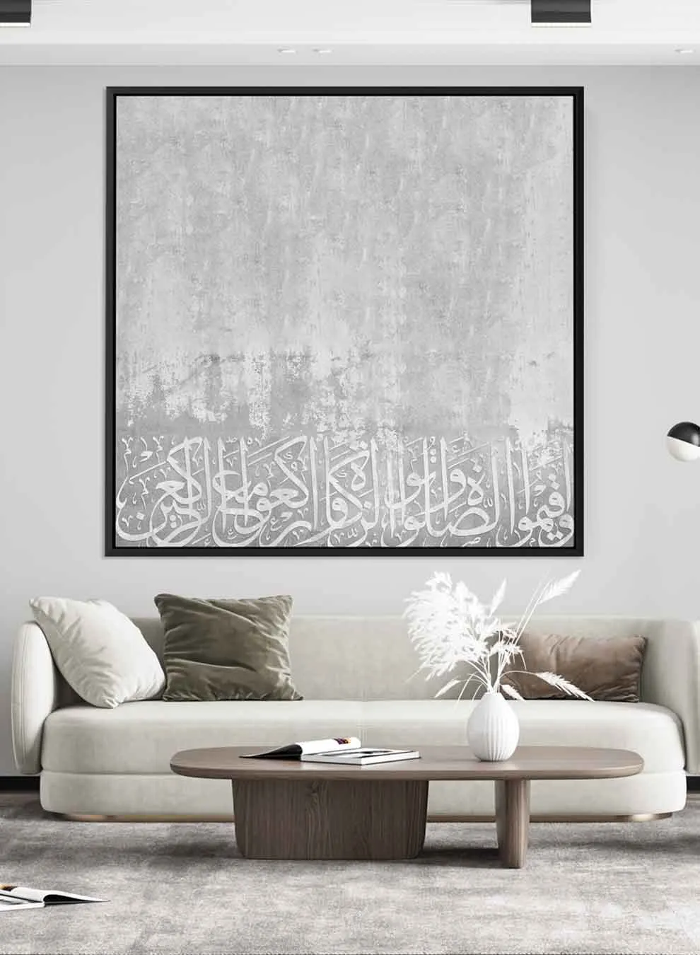 Square Canvas Wall Art Stretched Over Wooden Frame with Black Floating Frame and Ice Mountain Painting