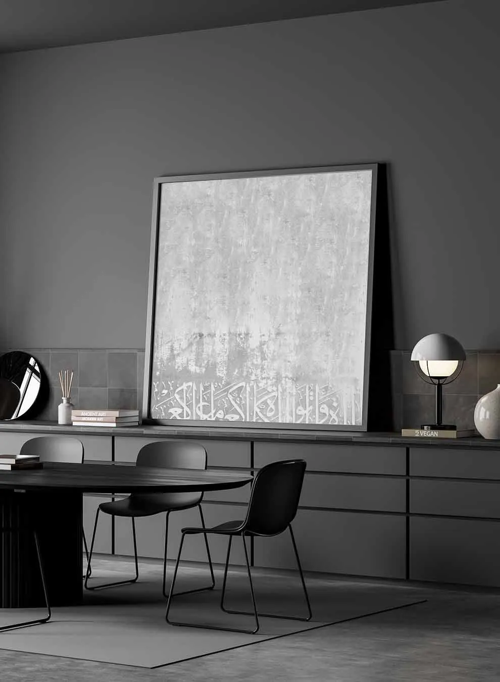 Square Canvas Wall Art Stretched Over Wooden Frame with Black Floating Frame and Ice Mountain Painting
