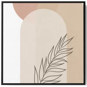 Square Canvas Wall Art Stretched Over Wooden Frame with Black Floating Frame and Leave Abstract Painting