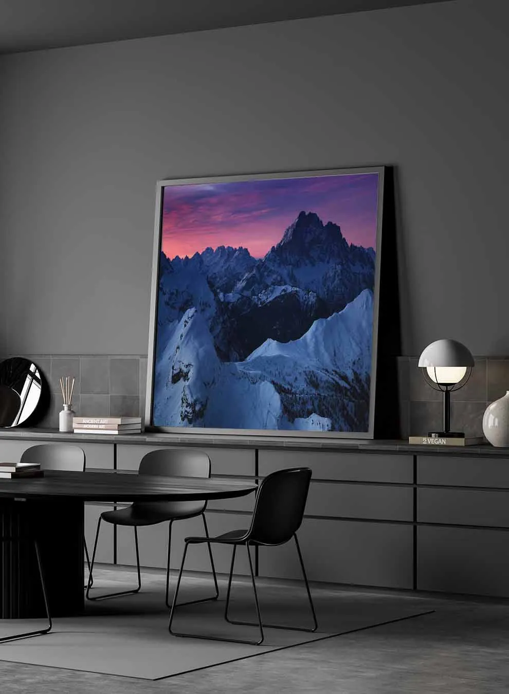 Square Canvas Wall Art Stretched Over Wooden Frame with Black Floating Frame and Man Covering His Face Painting