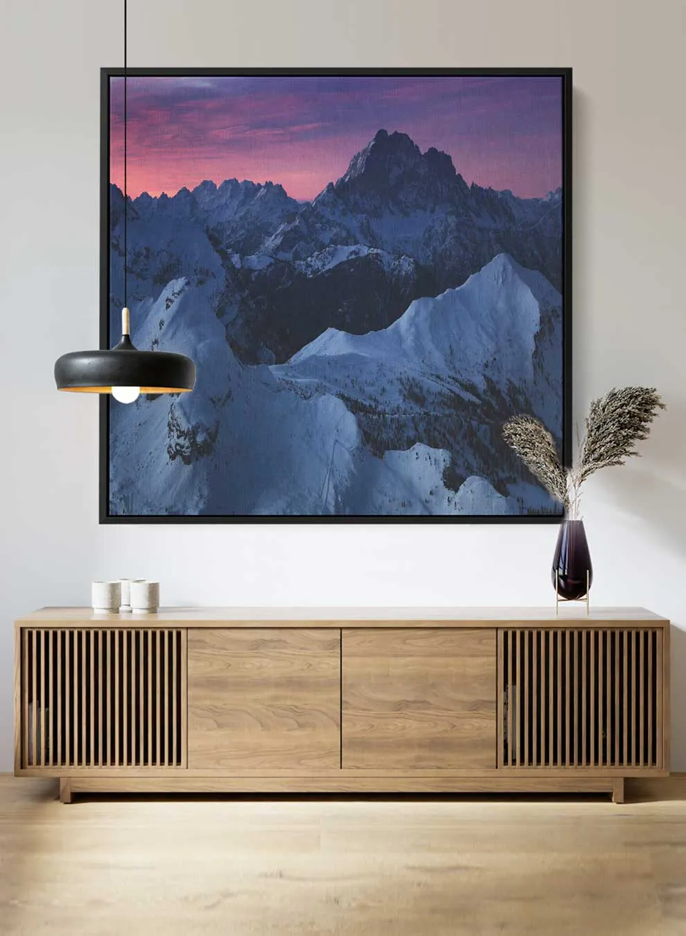 Square Canvas Wall Art Stretched Over Wooden Frame with Black Floating Frame and Man Covering His Face Painting