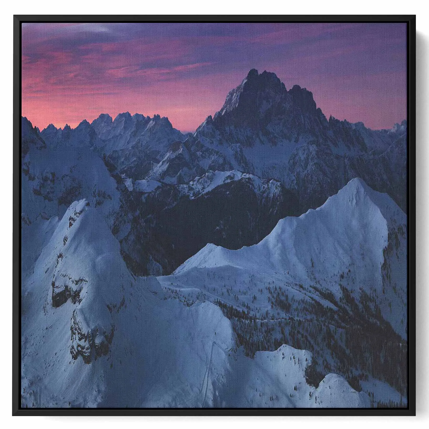 Square Canvas Wall Art Stretched Over Wooden Frame with Black Floating Frame and Man Covering His Face Painting