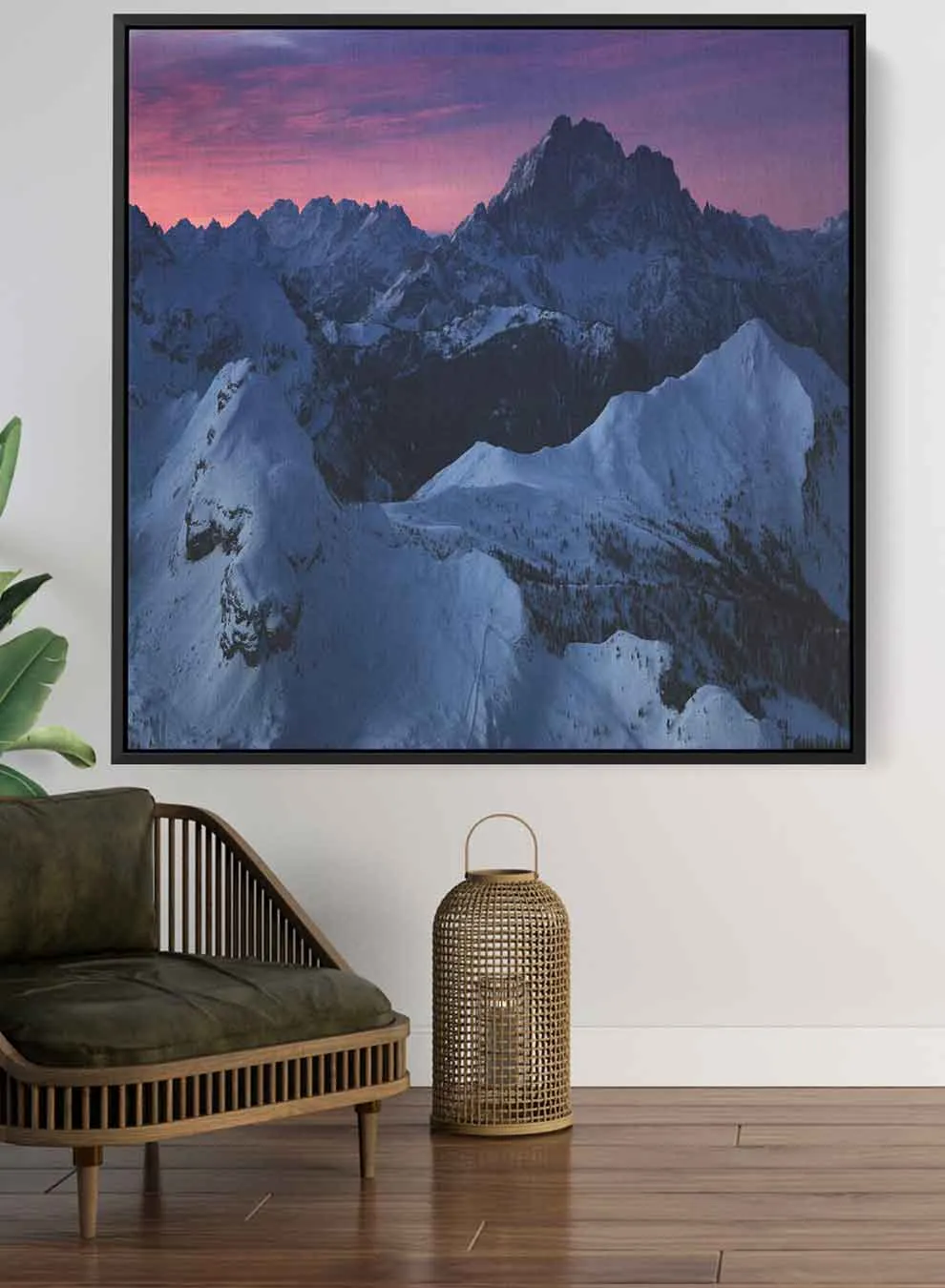 Square Canvas Wall Art Stretched Over Wooden Frame with Black Floating Frame and Man Covering His Face Painting