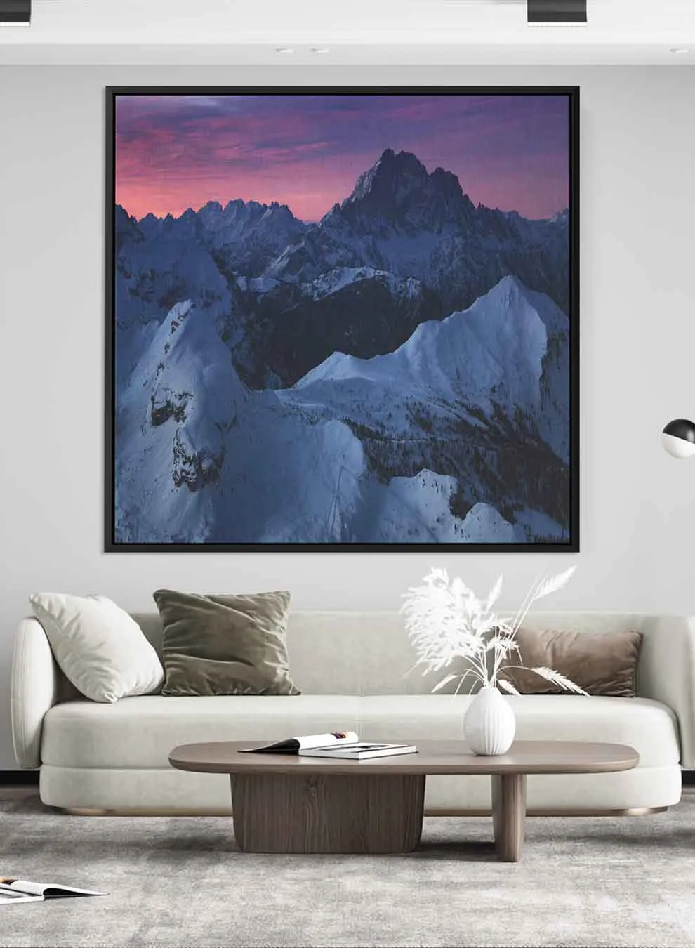 Square Canvas Wall Art Stretched Over Wooden Frame with Black Floating Frame and Man Covering His Face Painting