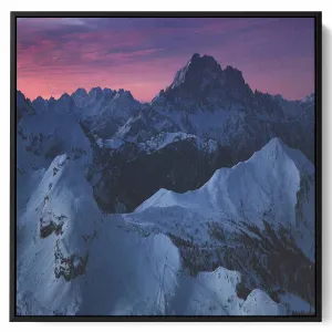 Square Canvas Wall Art Stretched Over Wooden Frame with Black Floating Frame and Man Covering His Face Painting
