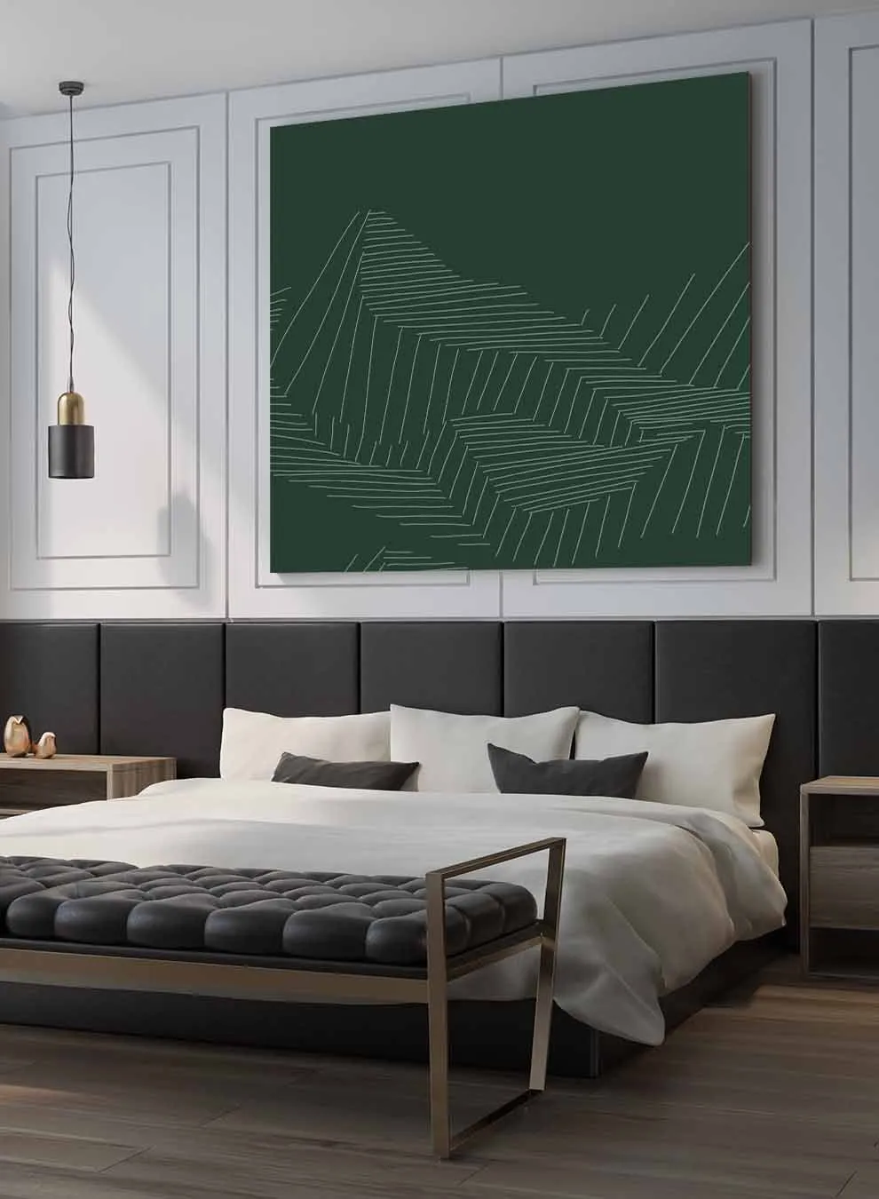 Square Canvas Wall Art Stretched Over Wooden Frame with Black Floating Frame and Mountains Abstract Painting