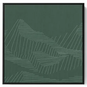 Square Canvas Wall Art Stretched Over Wooden Frame with Black Floating Frame and Mountains Abstract Painting
