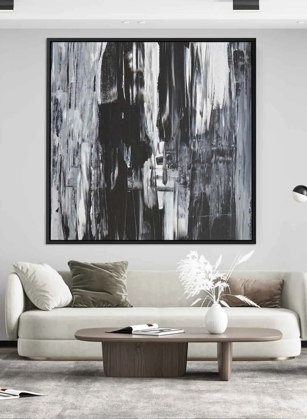 Square Canvas Wall Art Stretched Over Wooden Frame with Black Floating Frame and Sand Dunes Painting