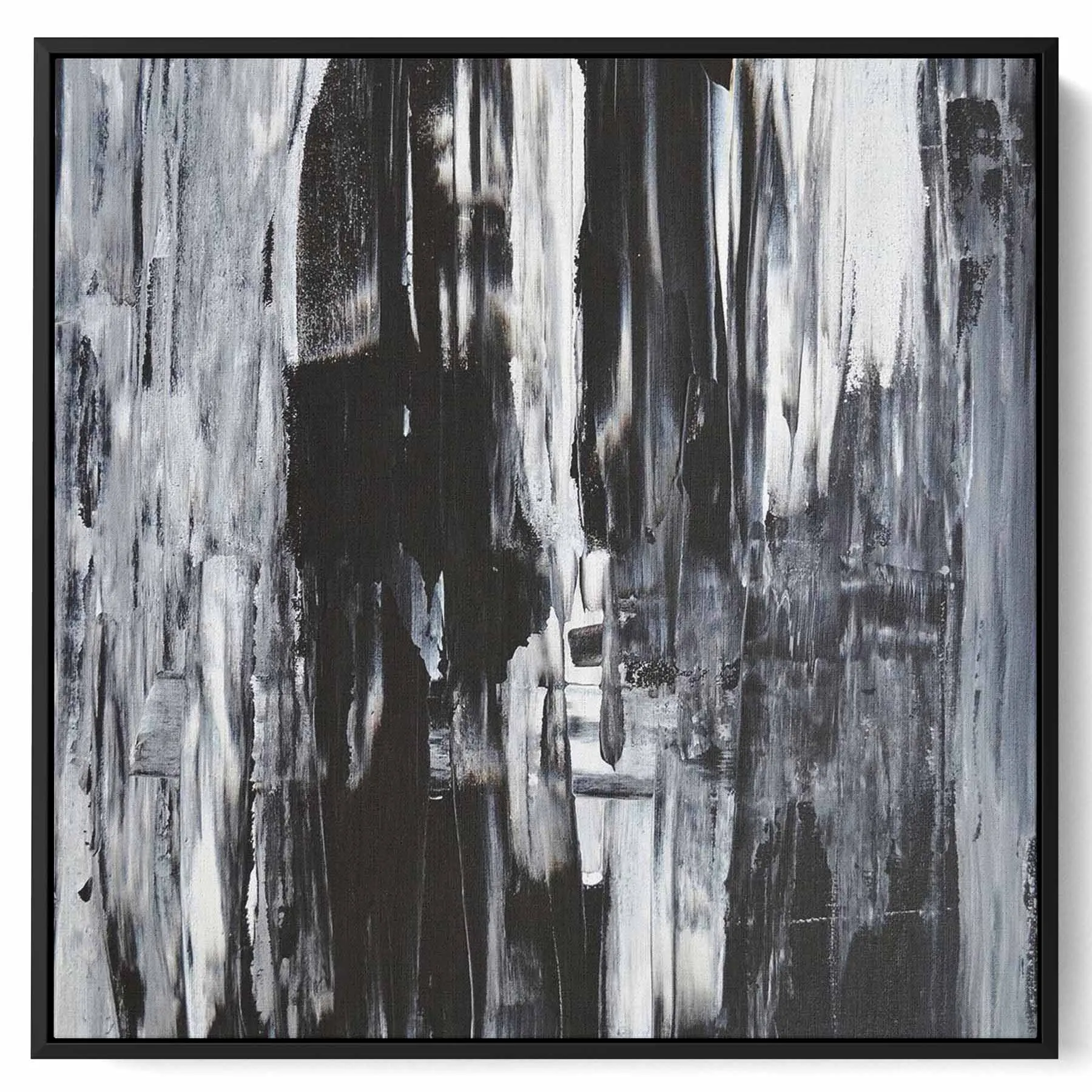 Square Canvas Wall Art Stretched Over Wooden Frame with Black Floating Frame and Sand Dunes Painting