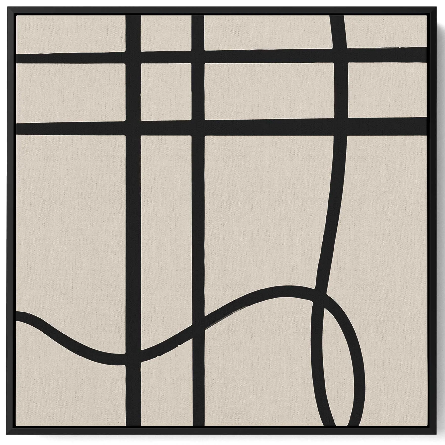 Square Canvas Wall Art Stretched Over Wooden Frame with Black Floating Frame and Scandinavian Abstract Art