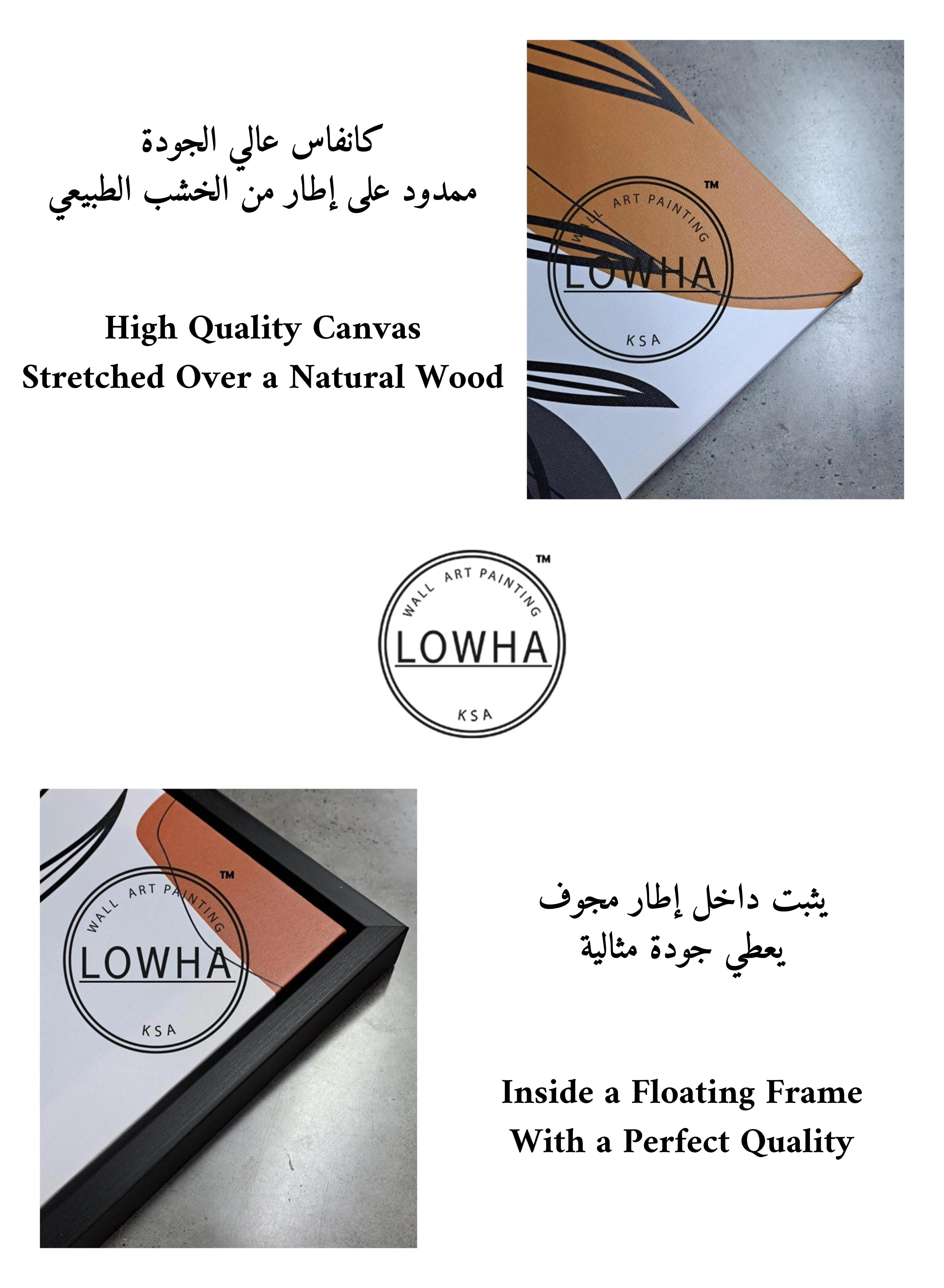 Square Canvas Wall Art Stretched Over Wooden Frame with Black Floating Frame and Scandinavian Abstract Art